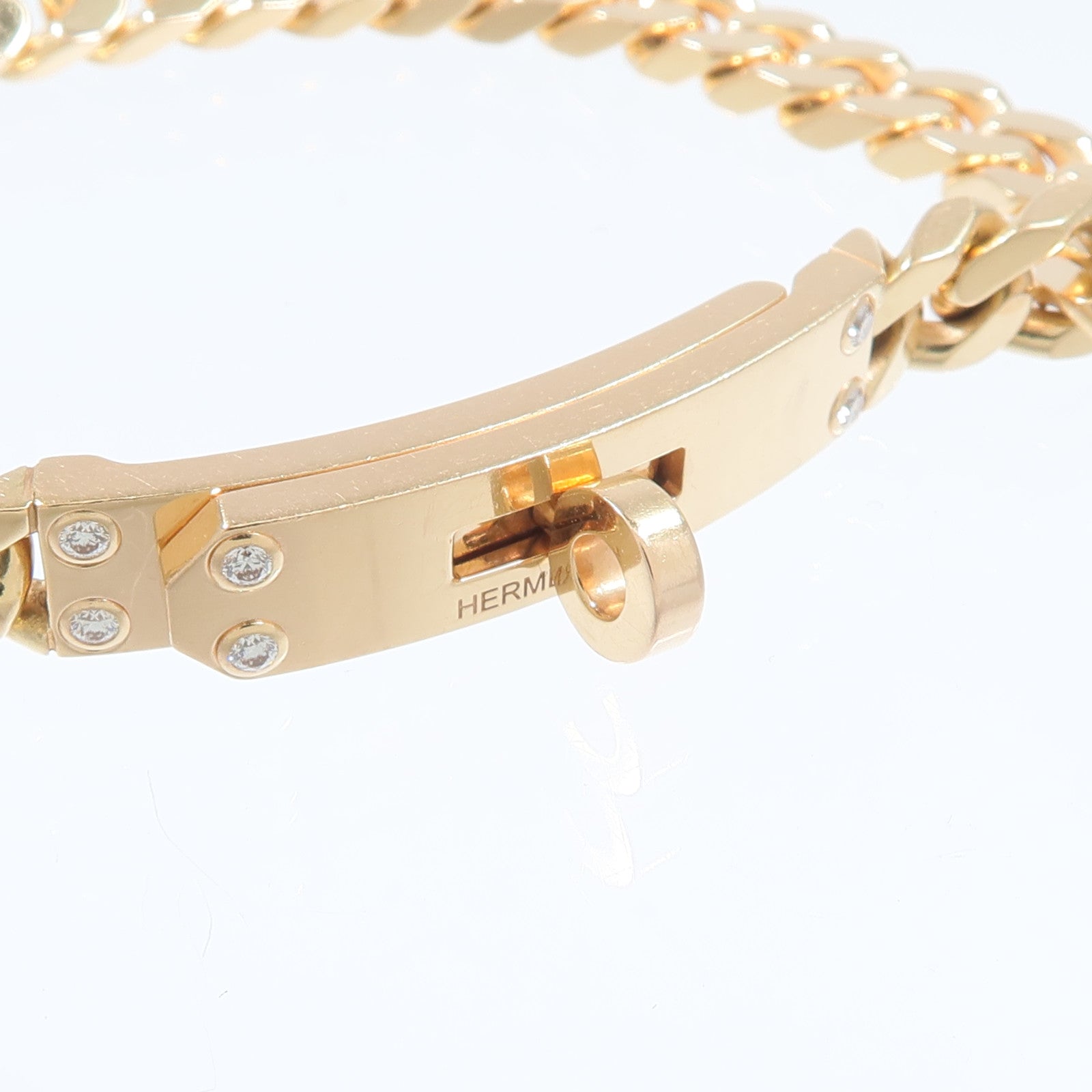 HERMES 18K玫瑰金Kelly Gourmette鑽石手鏈