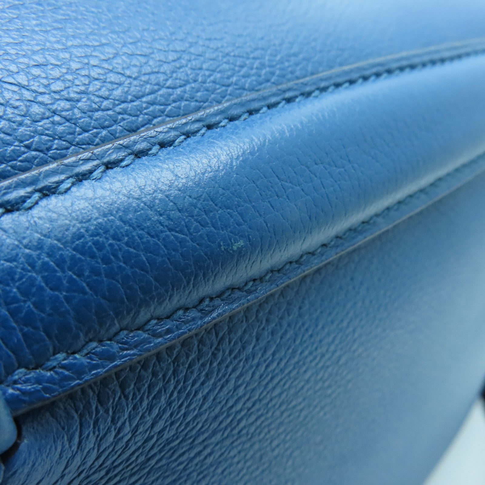 HERMES Evercolor Leather Oxer Silver Buckle Shoulder Bag Blue Colvert Blue