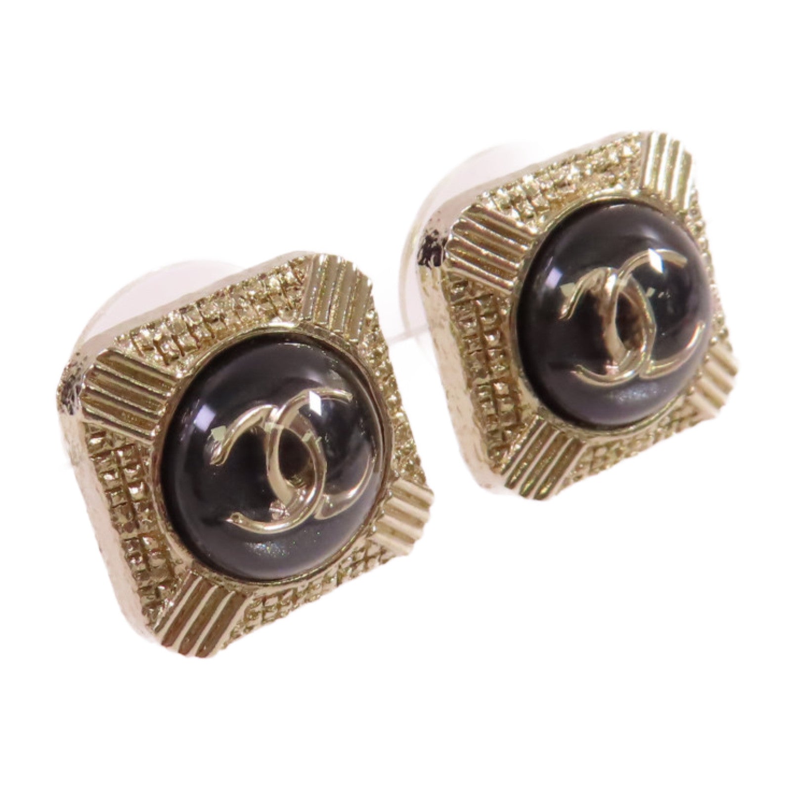 CHANEL 金屬/PVC CC Earringse金扣耳環黑色/金色