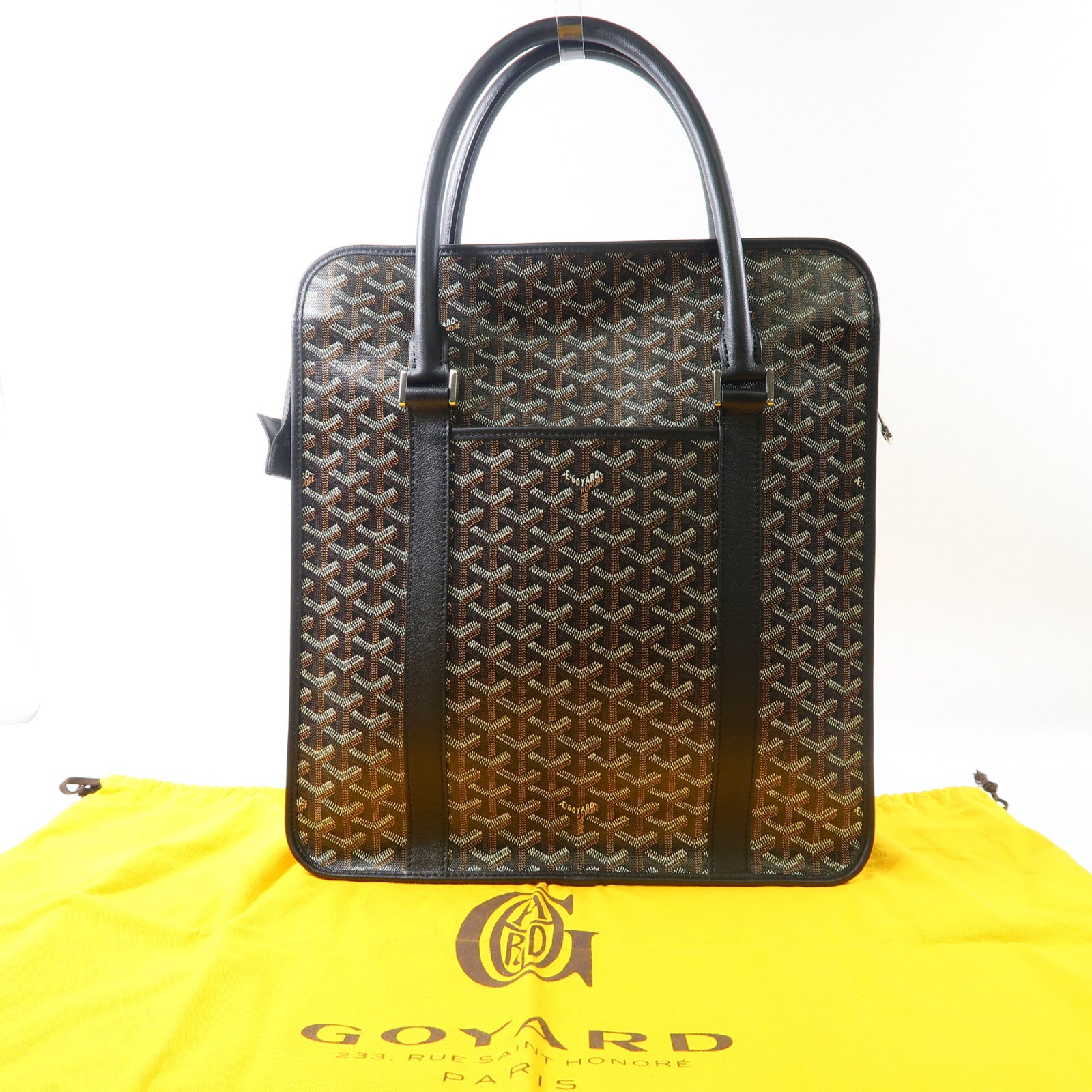 GOYARD 塗層帆布Bourgogne銀扣手挽袋黑色/啡色