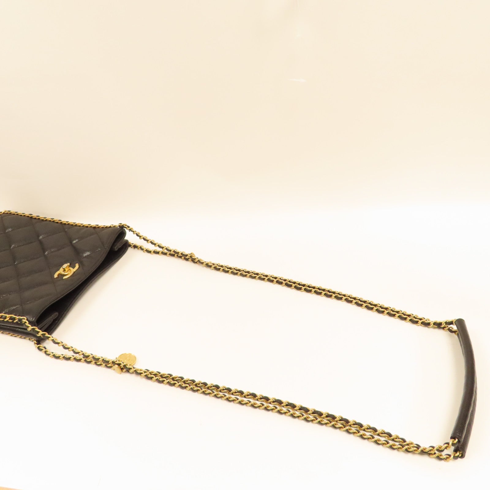 CHANEL 菱格牛皮皮革Small Shopping Bag金扣鏈帶肩背袋黑色
