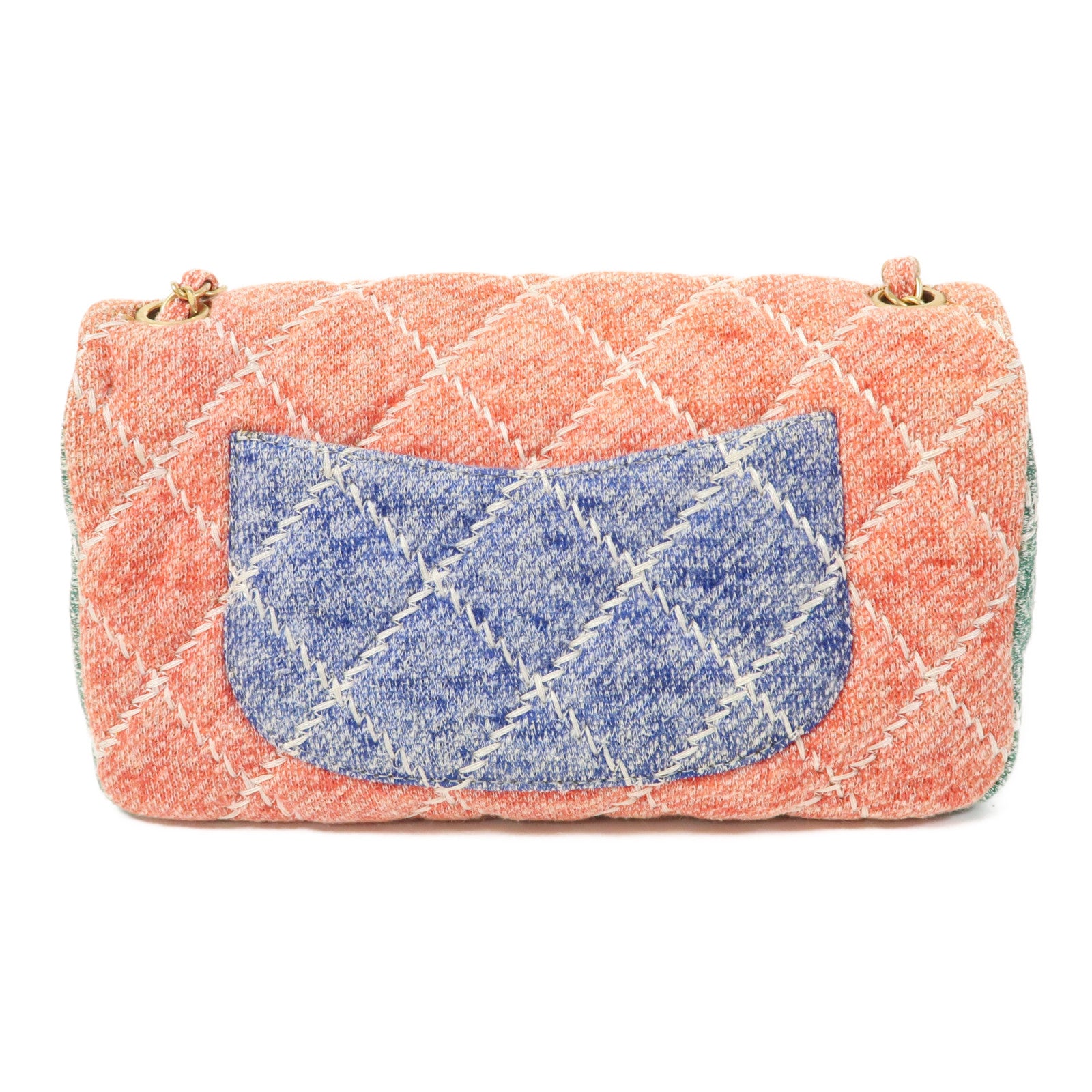 CHANEL 菱格帆布Shouder Bag金扣鏈帶肩背袋彩色