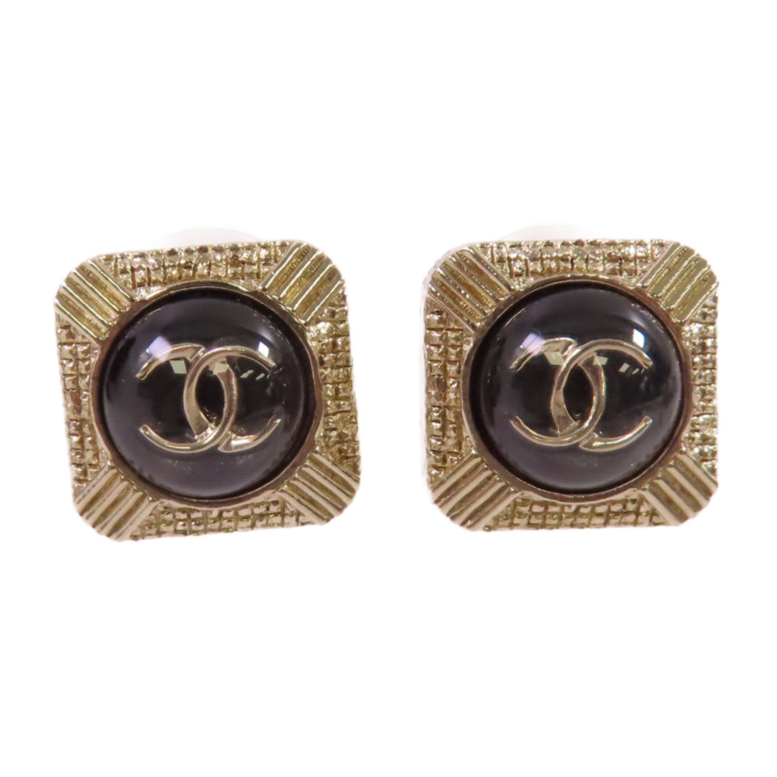CHANEL 金屬/PVC CC Earringse金扣耳環黑色/金色