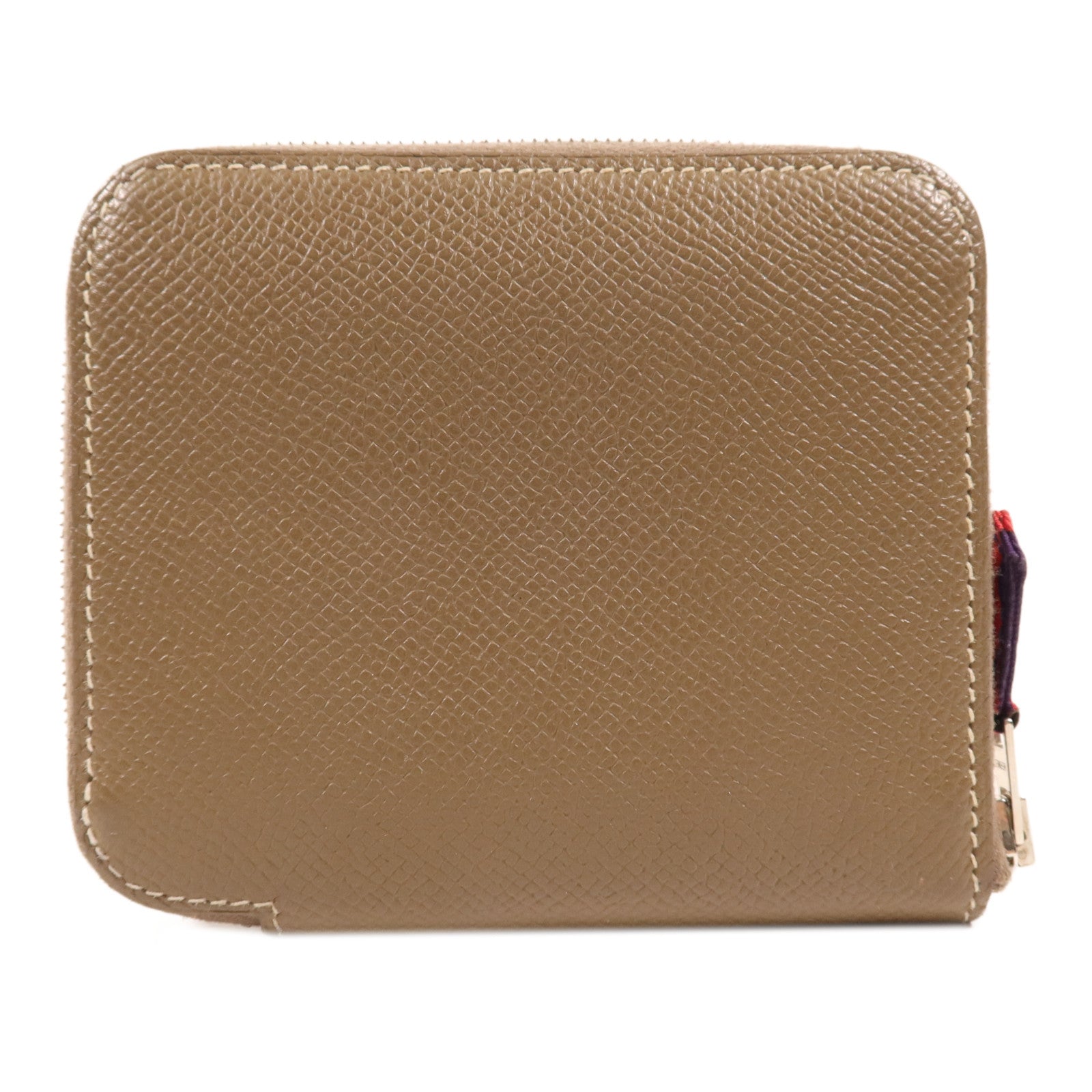 HERMES Epsom皮革Silk In Compact銀扣錢包Etoupe