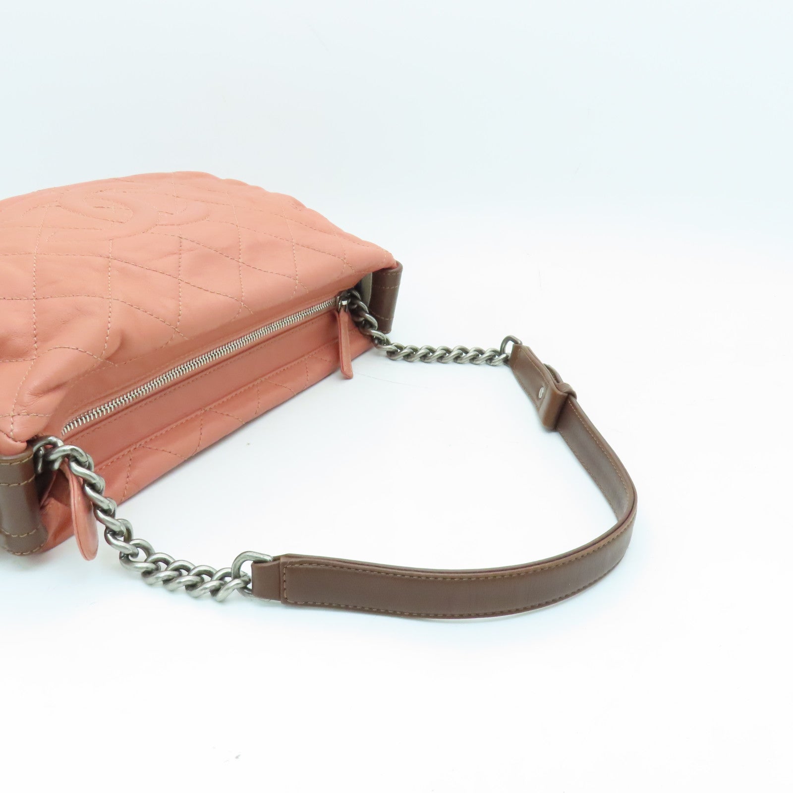 CHANEL 【激減優惠】菱格皮革Shoulder Bag銀扣鏈帶肩背袋粉紅色