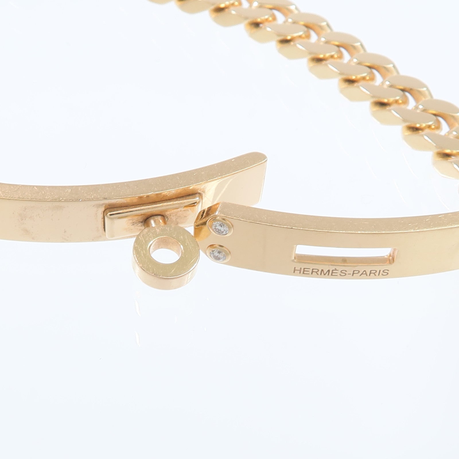 HERMES 18K玫瑰金Kelly Gourmette鑽石手鏈