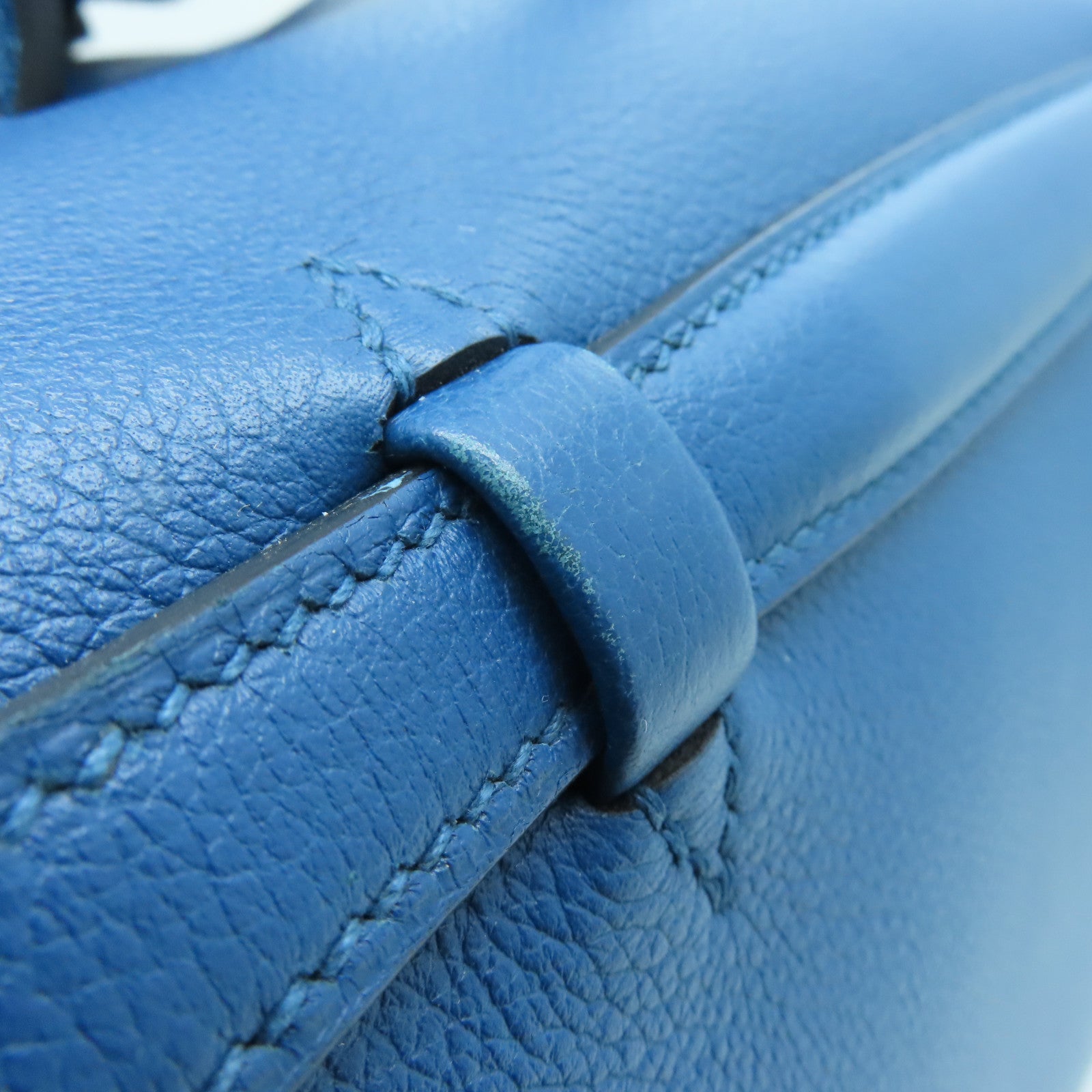 HERMES Evercolor Leather Oxer Silver Buckle Shoulder Bag Blue Colvert Blue