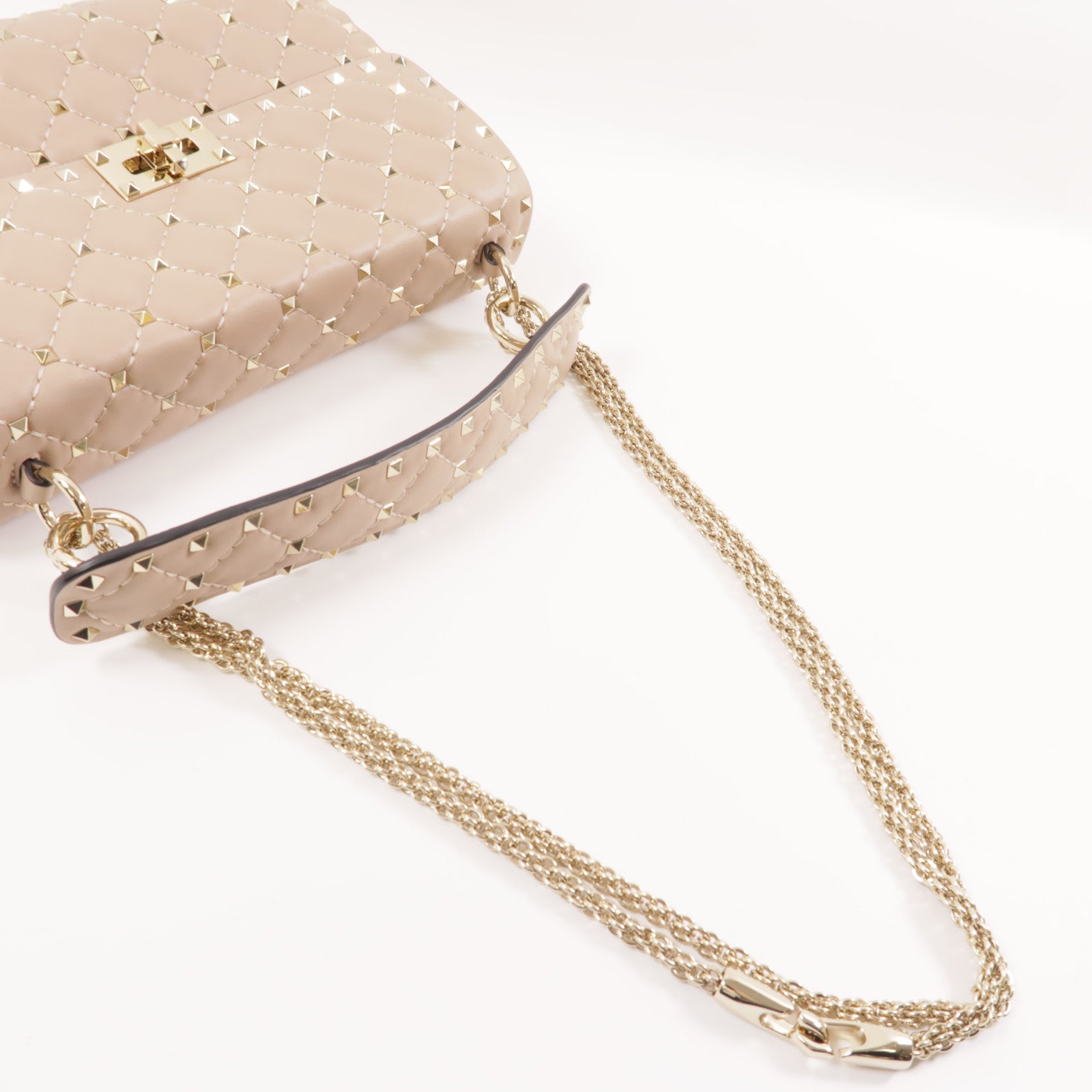 Valentino 牛皮皮革Chain Shoulder金扣手挽肩背兩用袋米色