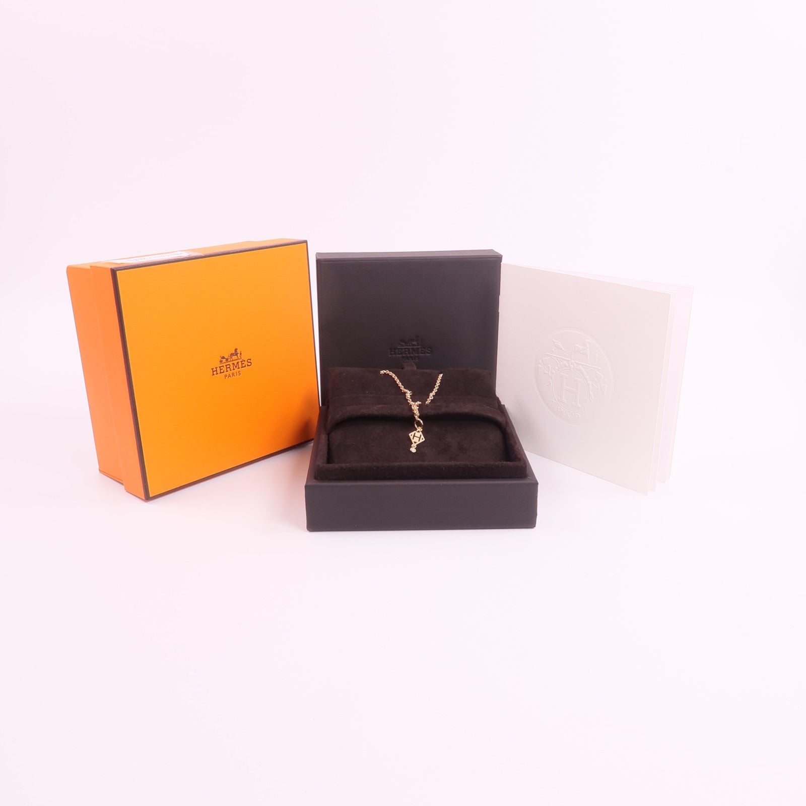HERMES 18K玫瑰金Pendentif Gambade H鑽石項鍊