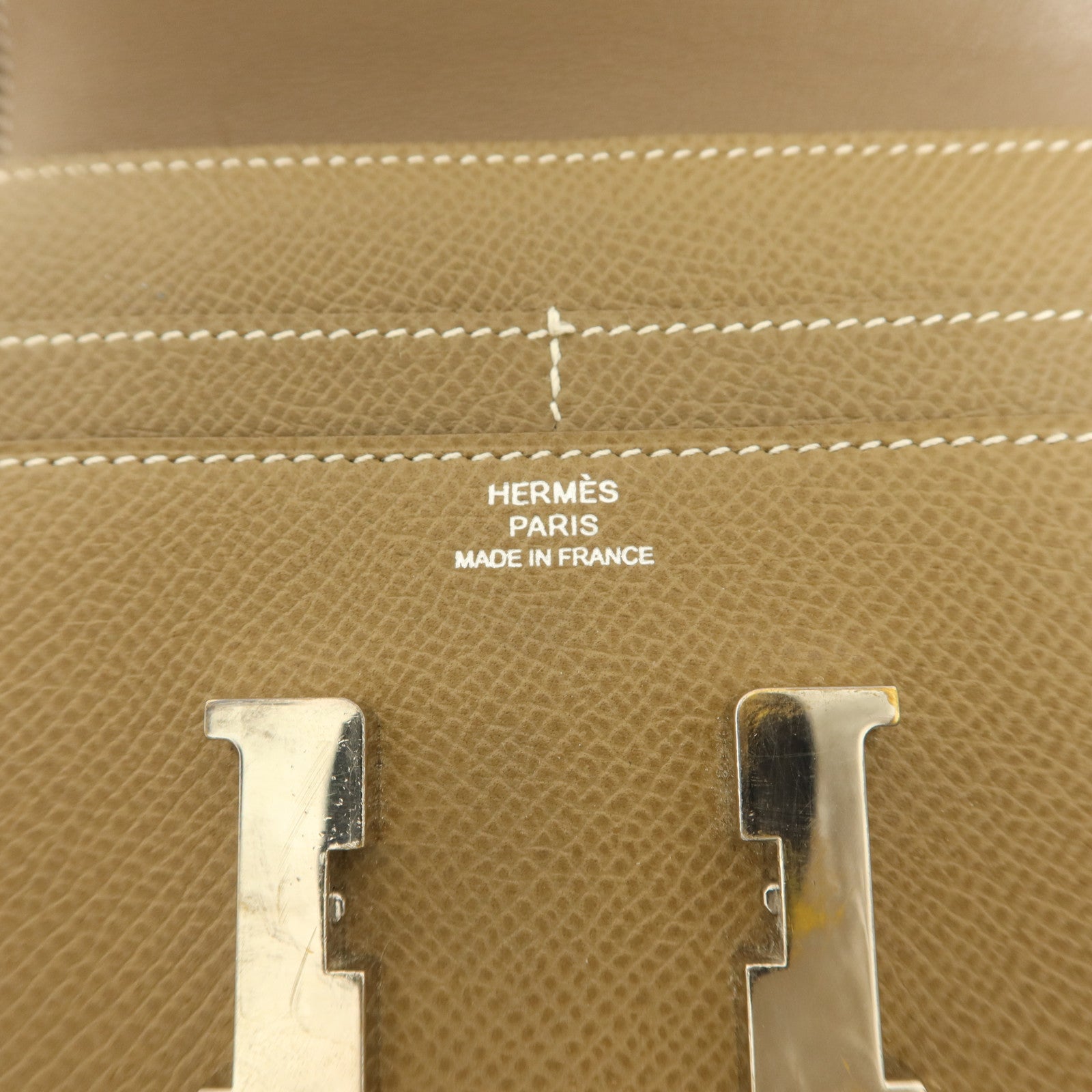 HERMES Epsom皮革Constance Compact Wallet銀扣錢包Etoupe