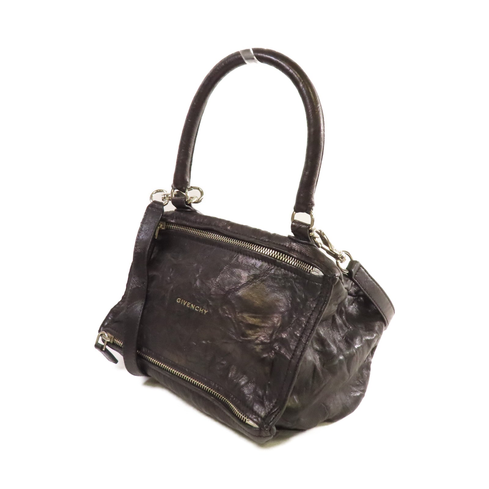 GIVENCHY 皮革Pandora Small 2Way Shoulder Bag銀扣手挽肩背兩用袋黑色