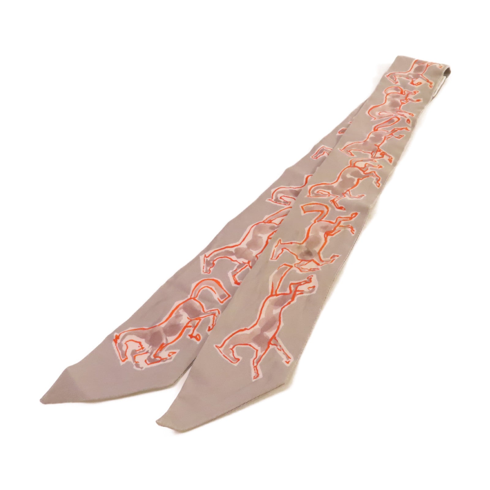 HERMES 絲質Twilly Scarf絲巾灰色/橙色/彩色