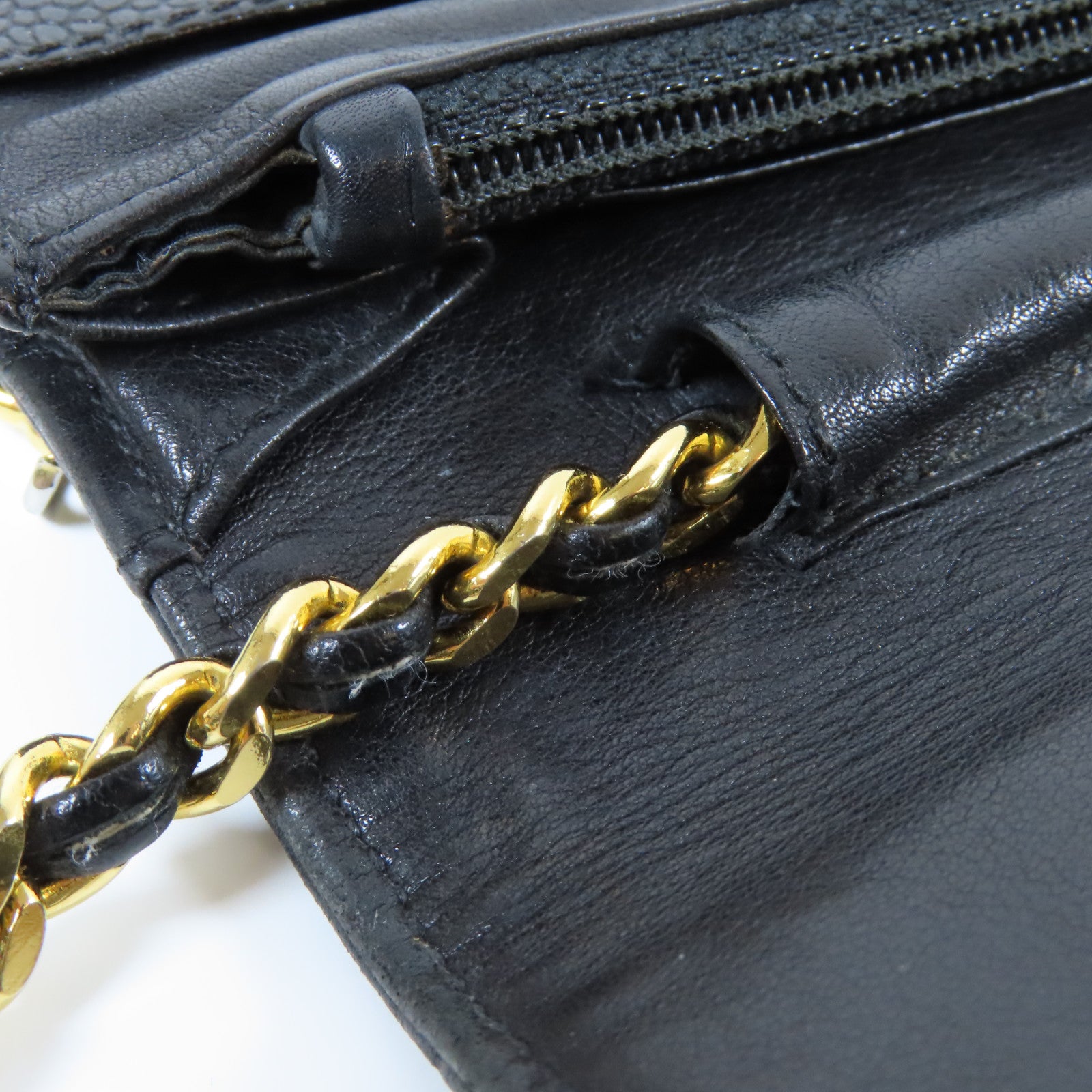 CHANEL Caviar皮革Chain Shoulder Bag金扣肩背袋黑色