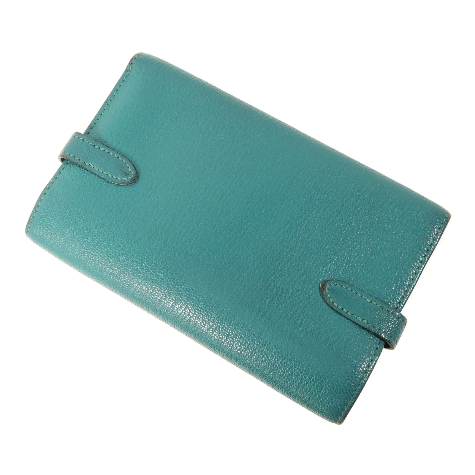 HERMES PHW Kelly Wallet Compact Chevre Leather Malachite
