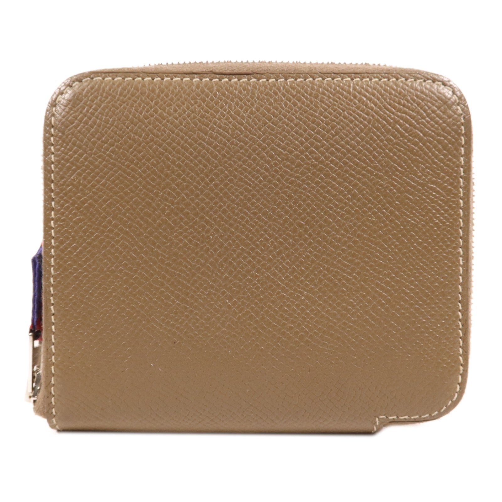 HERMES Epsom皮革Silk In Compact銀扣錢包Etoupe