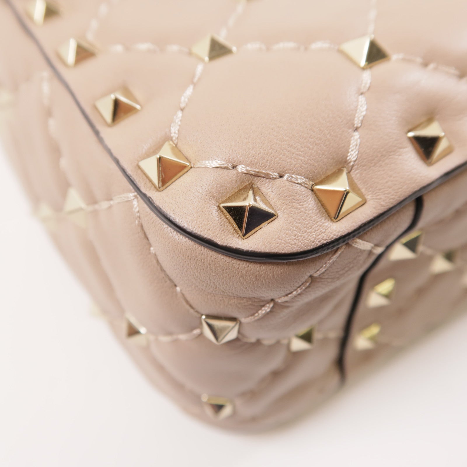 Valentino 牛皮皮革Chain Shoulder金扣手挽肩背兩用袋米色