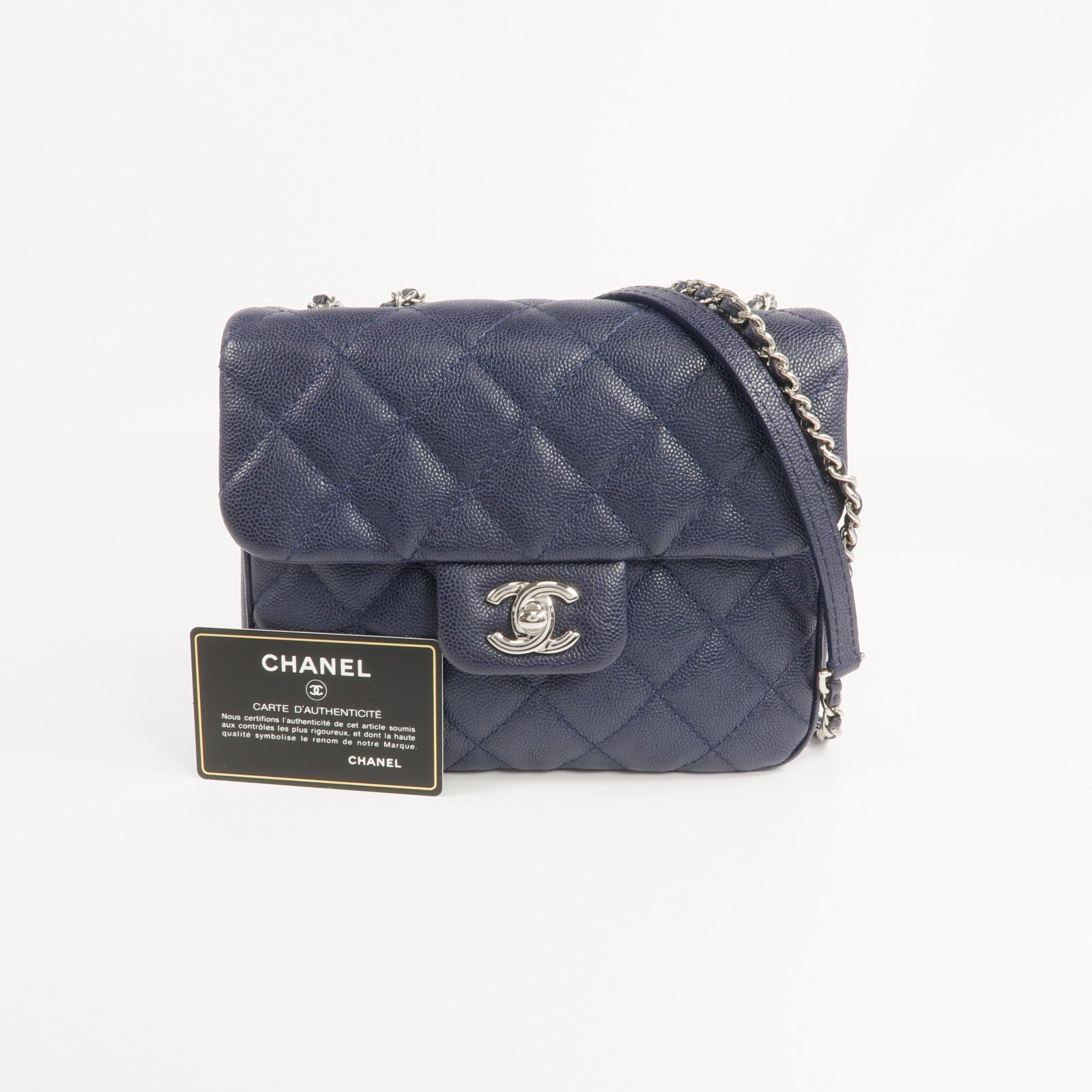 CHANEL 牛皮皮革Chain Shoulder銀扣鏈帶肩背袋