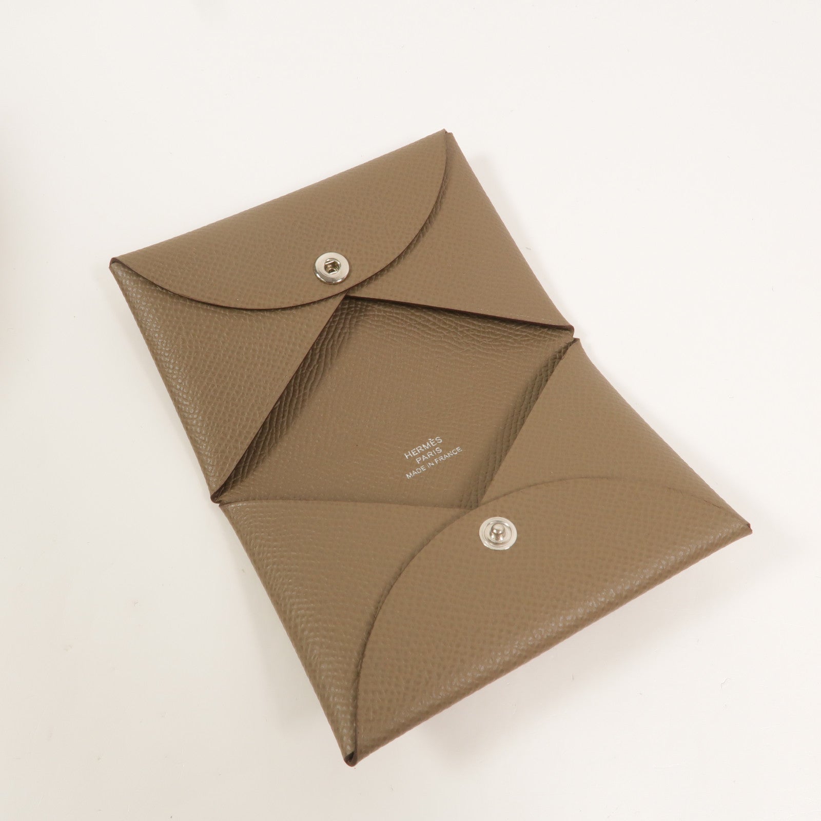 HERMES Epsom皮革Calvi卡片套Etoupe