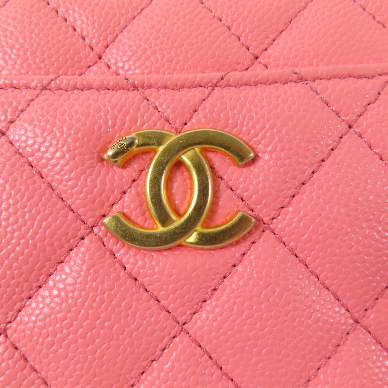 CHANEL CC GHW Vanity Case 2Way Shoulder Handbag Calfskin Leather Pink