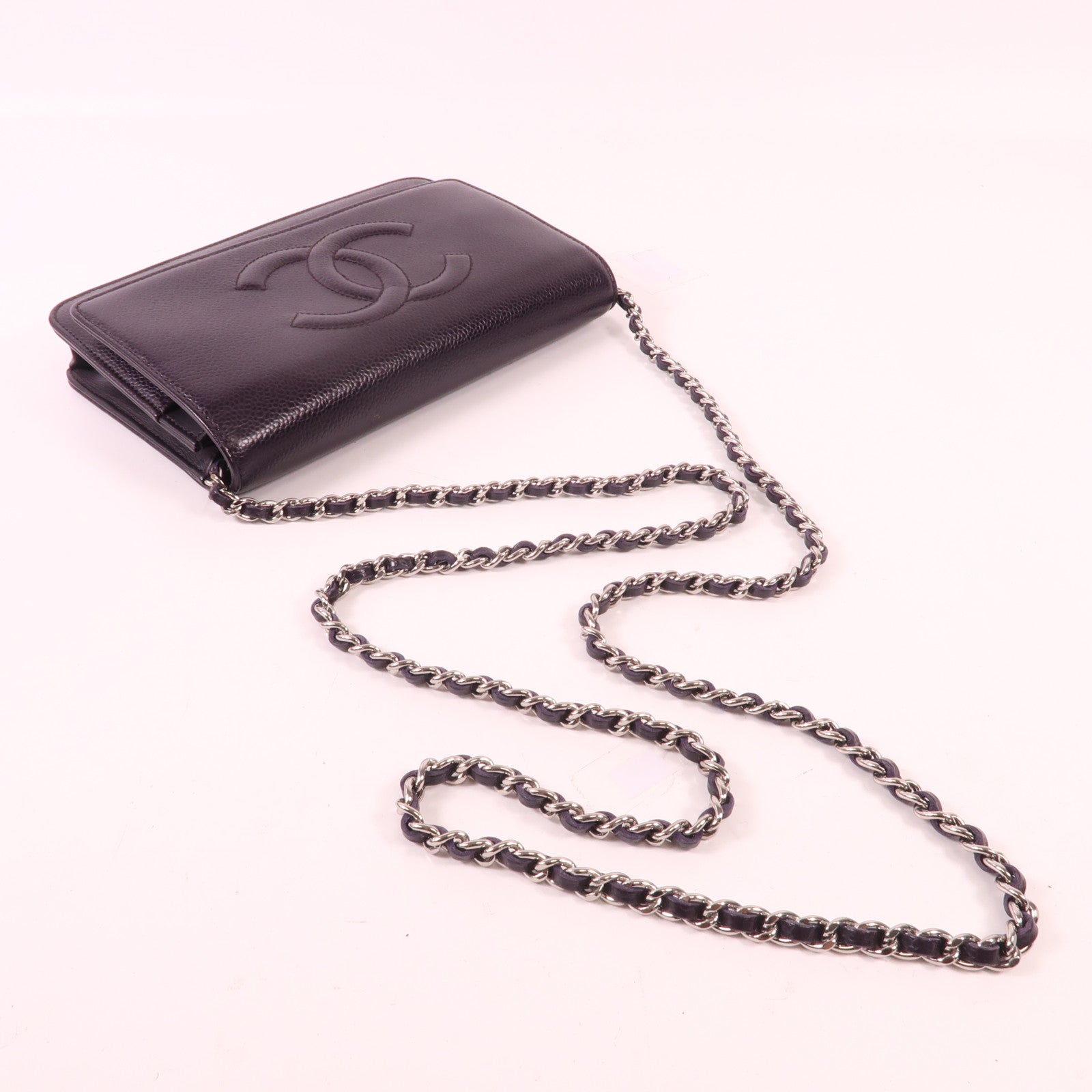 CHANEL 牛皮皮革WOC Wallet On Chain銀扣鏈帶肩背袋