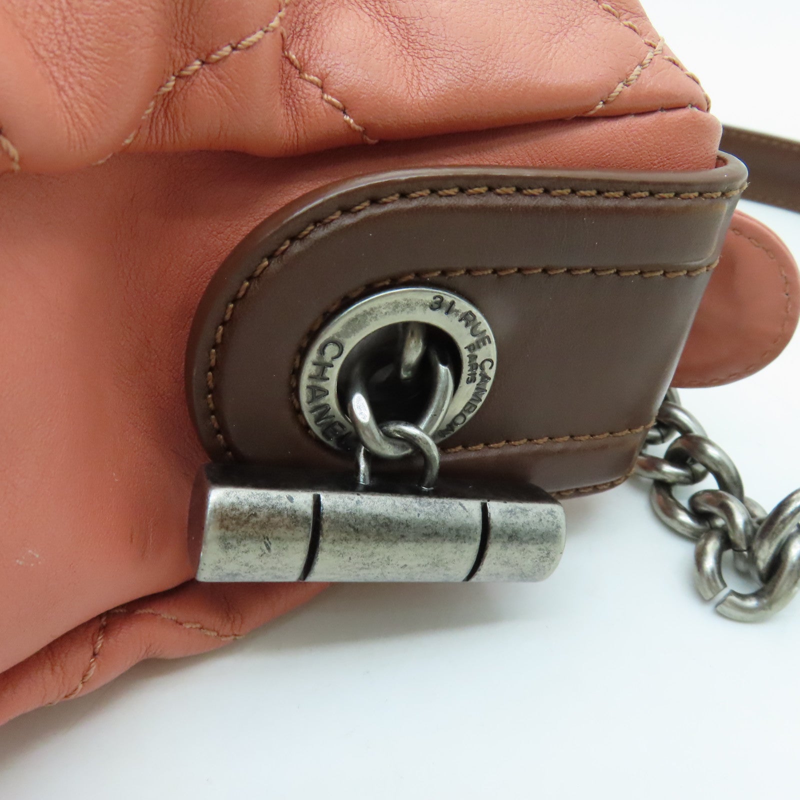 CHANEL 【激減優惠】菱格皮革Shoulder Bag銀扣鏈帶肩背袋粉紅色
