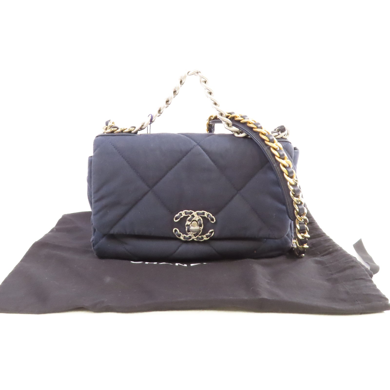 CHANEL 【激減優惠】菱格帆布Chanel 19 Chain Shoulder Bag鏈帶手挽肩背兩用袋寶藍色