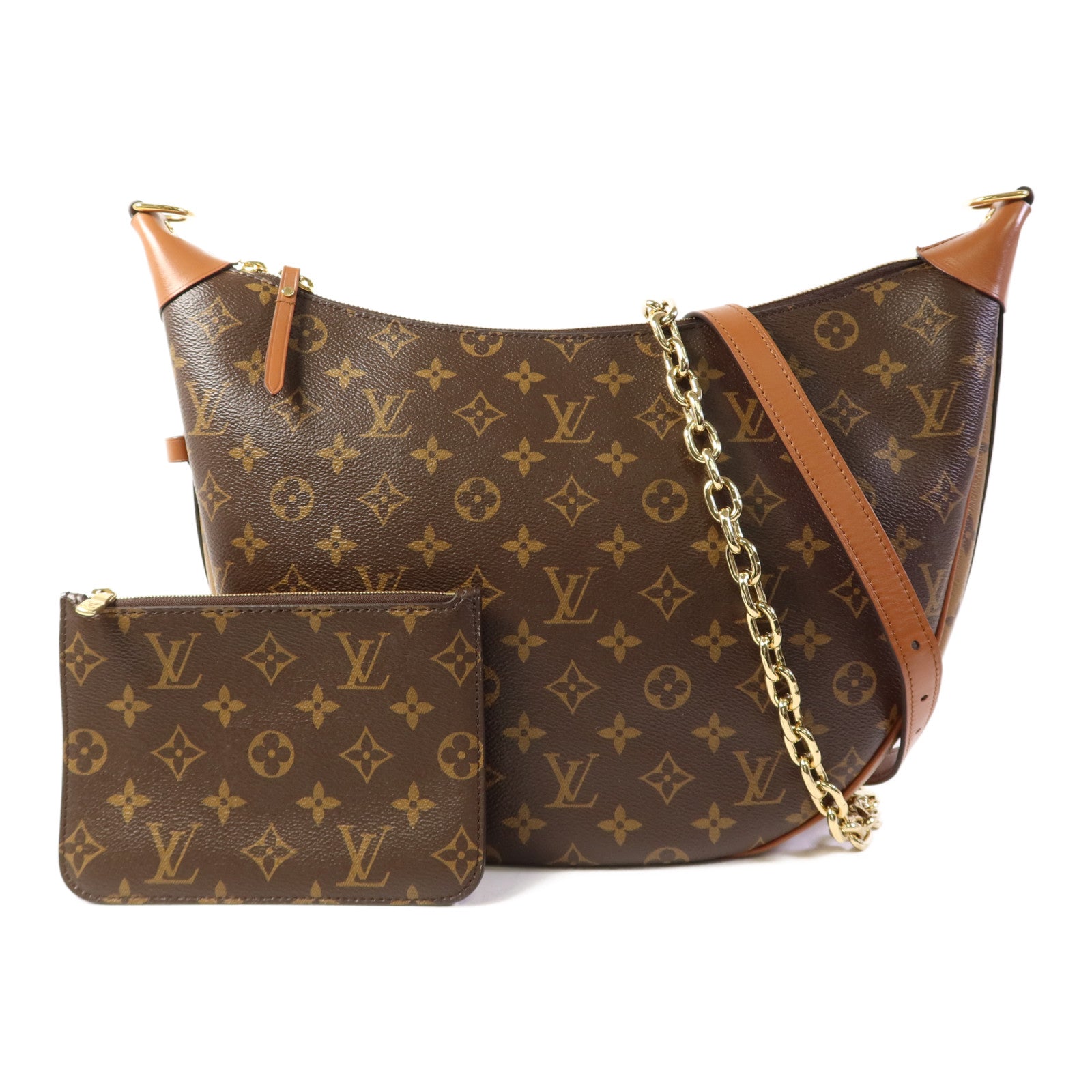 LOUIS VUITTON Monogram Reverse Loop Hobo金扣手挽肩背兩用袋棕色