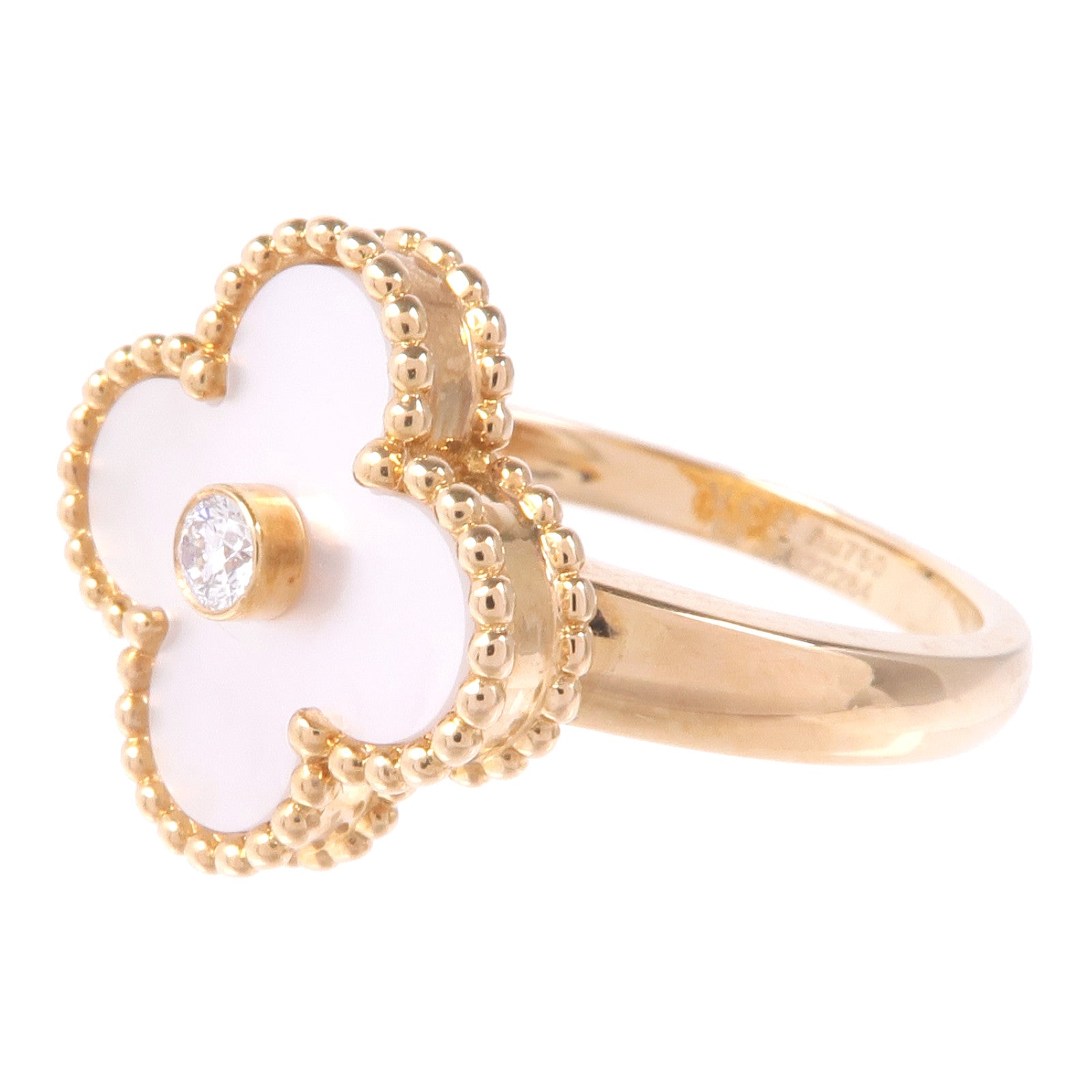 Van Cleef & Arpels 18K黃金Vintage Alhambra Ring珍珠母貝/鑽石戒指VCA#52/US#6