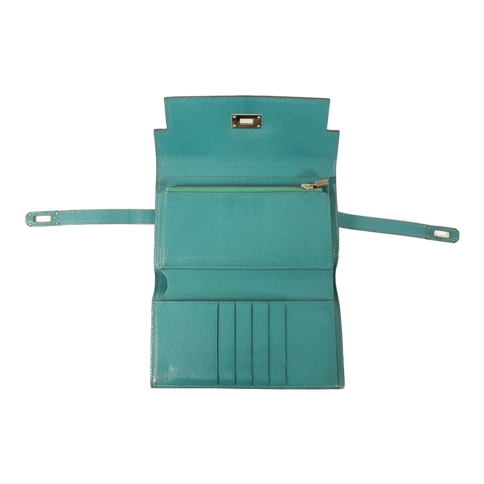 HERMES Chevre皮革Kelly Wallet Compact銀扣錢包