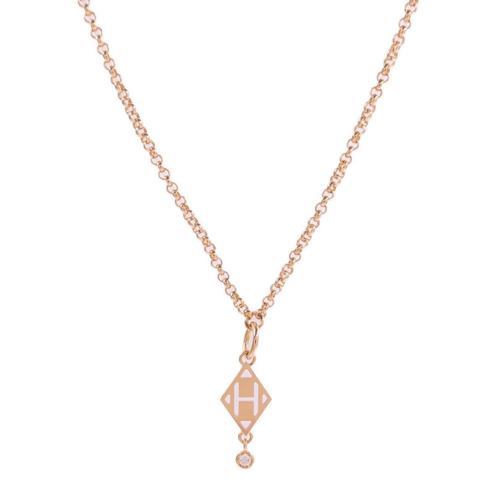 HERMES 18K玫瑰金Pendentif Gambade H鑽石項鍊