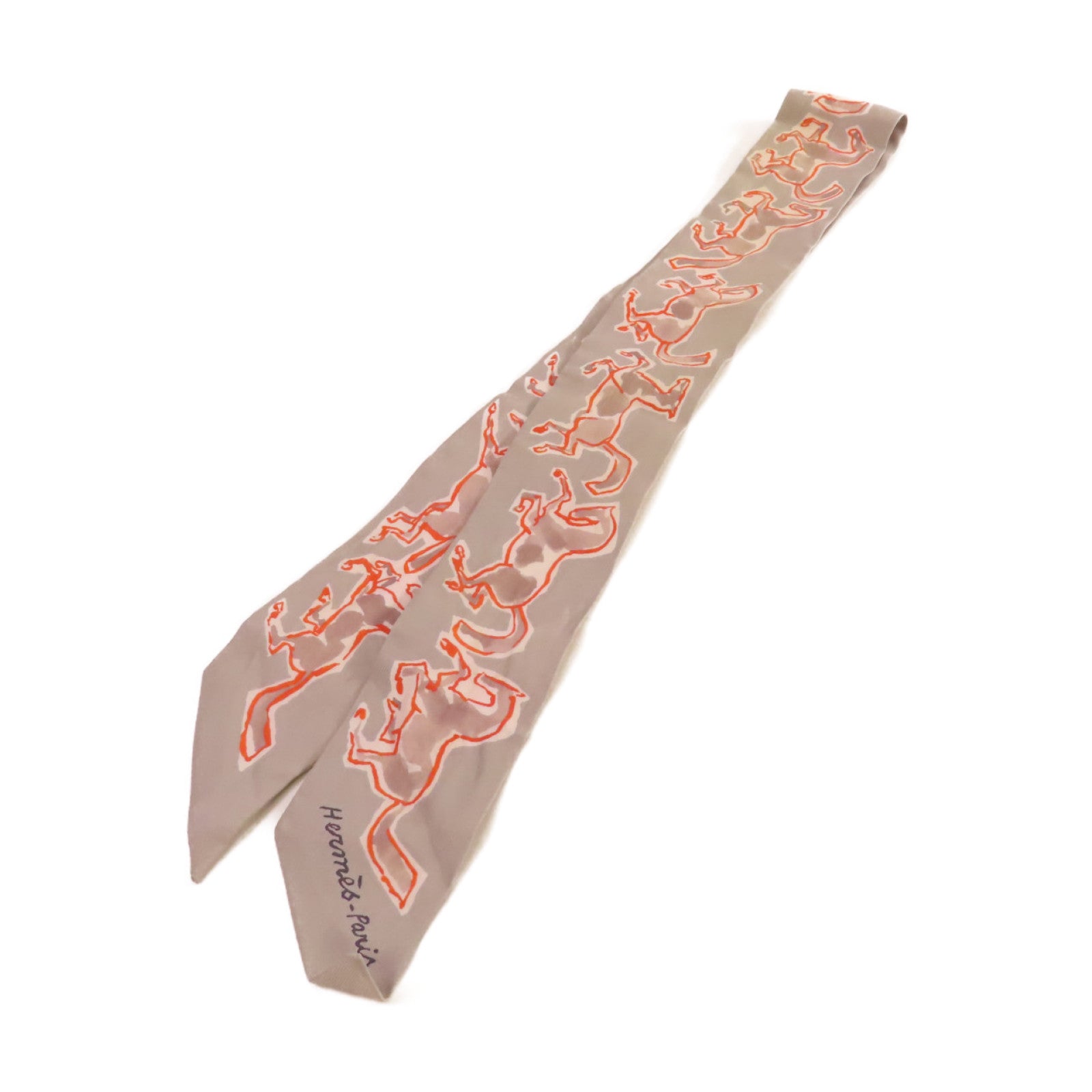 HERMES 絲質Twilly Scarf絲巾灰色/橙色/彩色