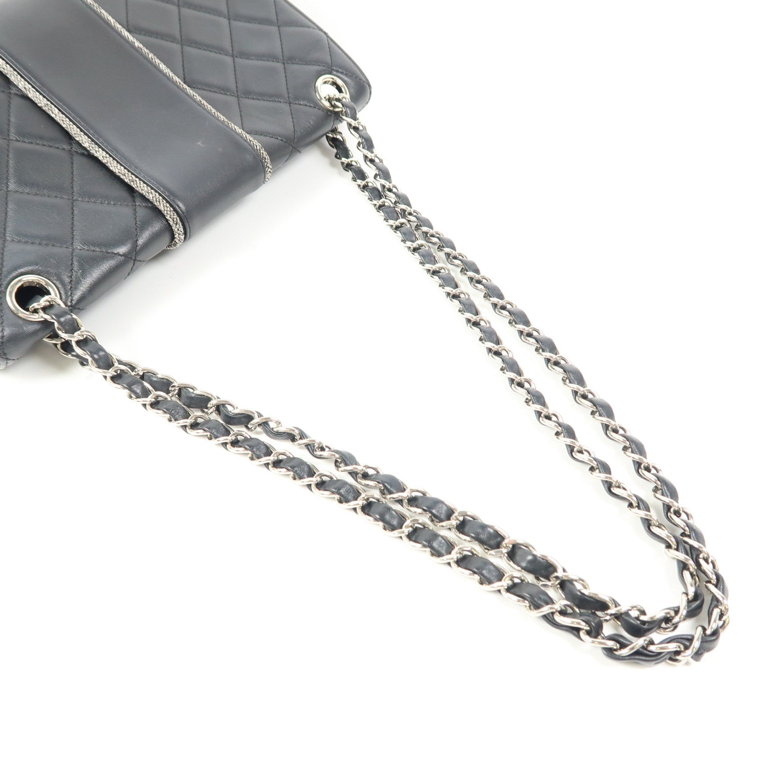 CHANEL 牛皮皮革Chain Shoulder銀扣鏈帶肩背袋