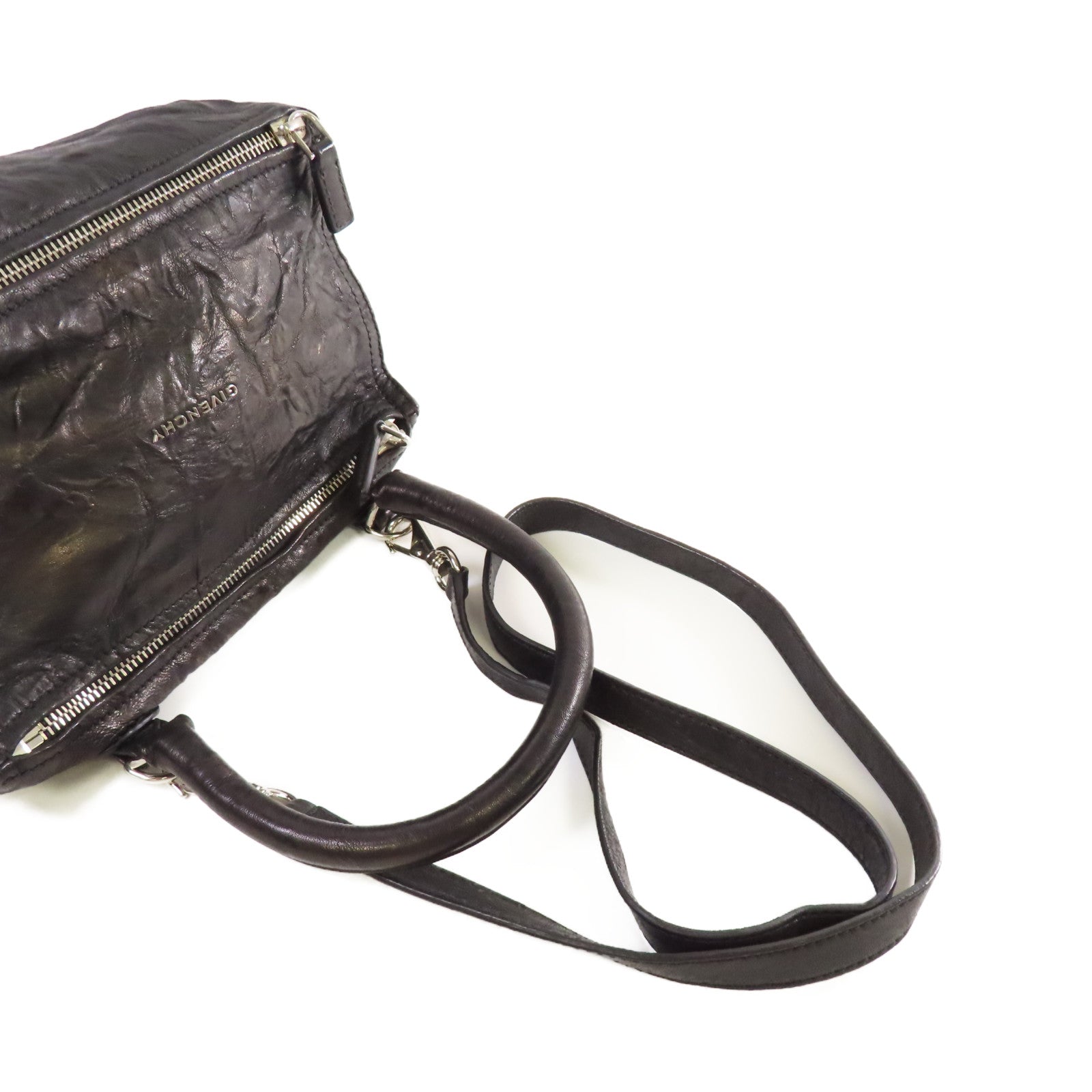 GIVENCHY 皮革Pandora Small 2Way Shoulder Bag銀扣手挽肩背兩用袋黑色