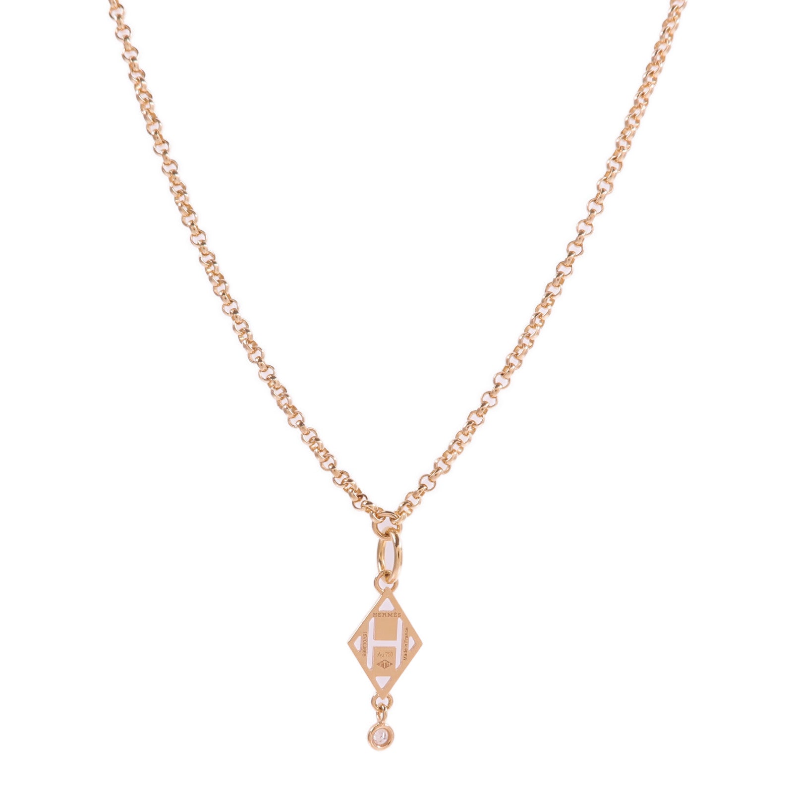 HERMES 18K玫瑰金Pendentif Gambade H鑽石項鍊
