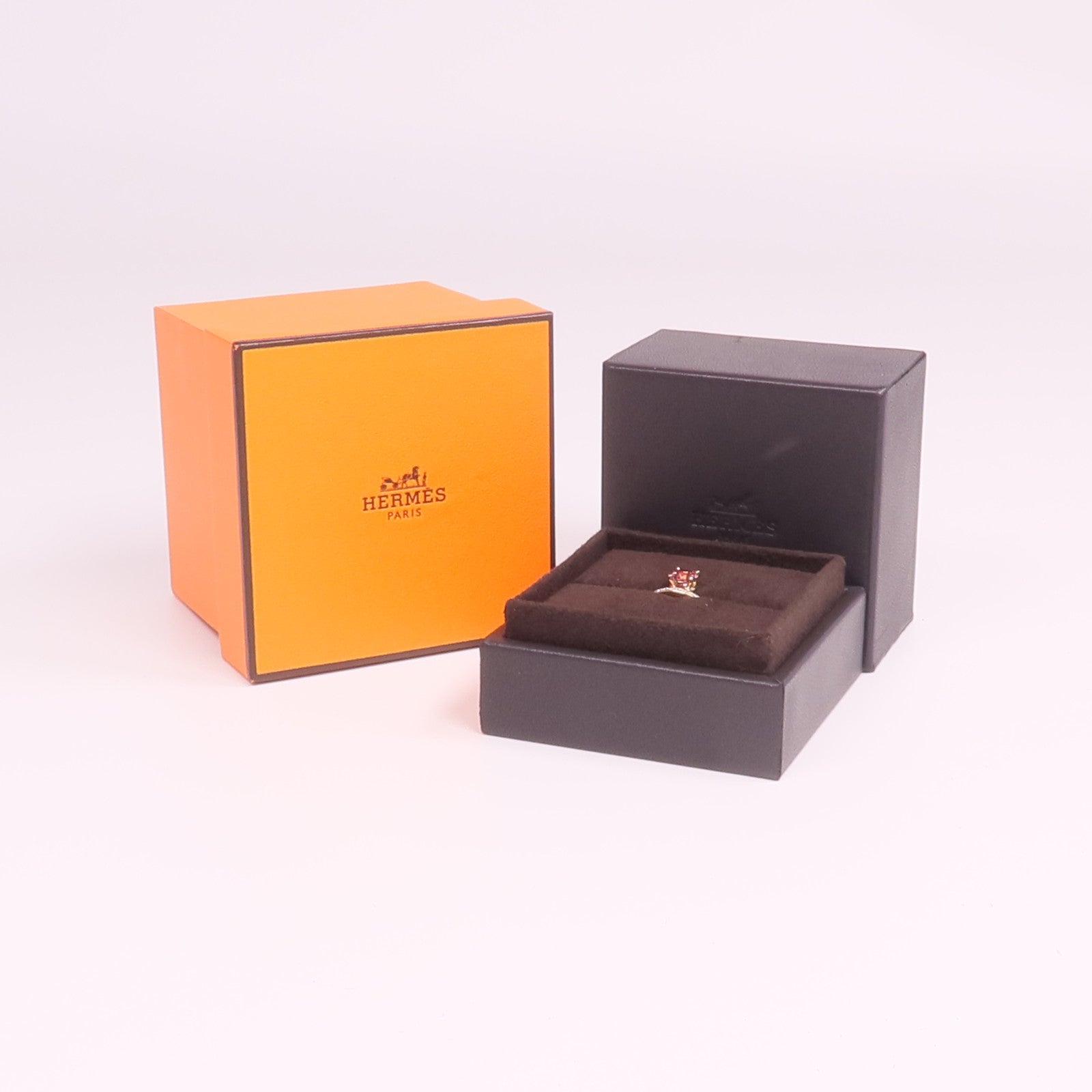HERMES 【激減優惠】18K玫瑰金Grand Jete Solitaire電氣石/鑽石戒指Hermes#53/US#6.5