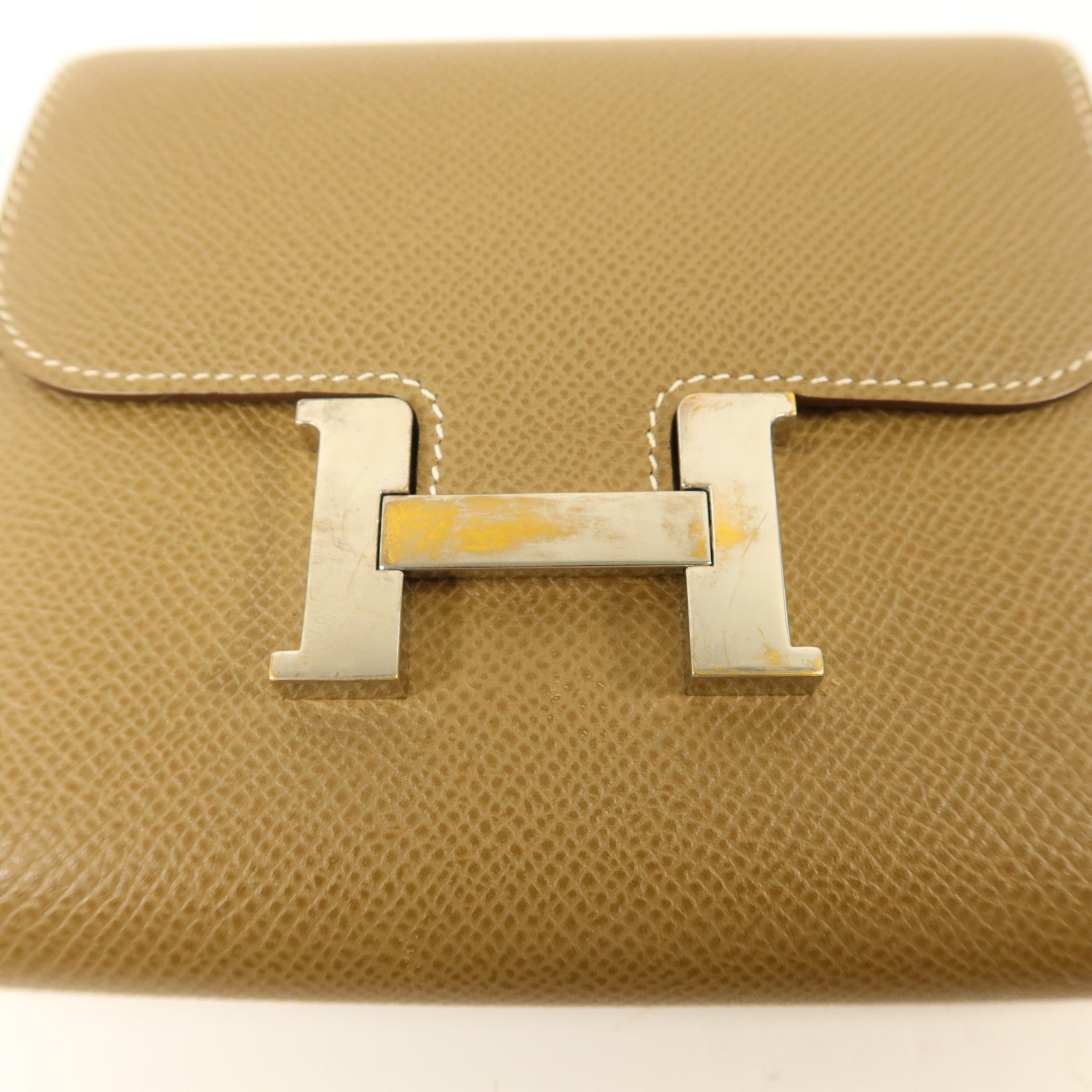 HERMES Epsom皮革Constance Compact Wallet銀扣錢包Etoupe
