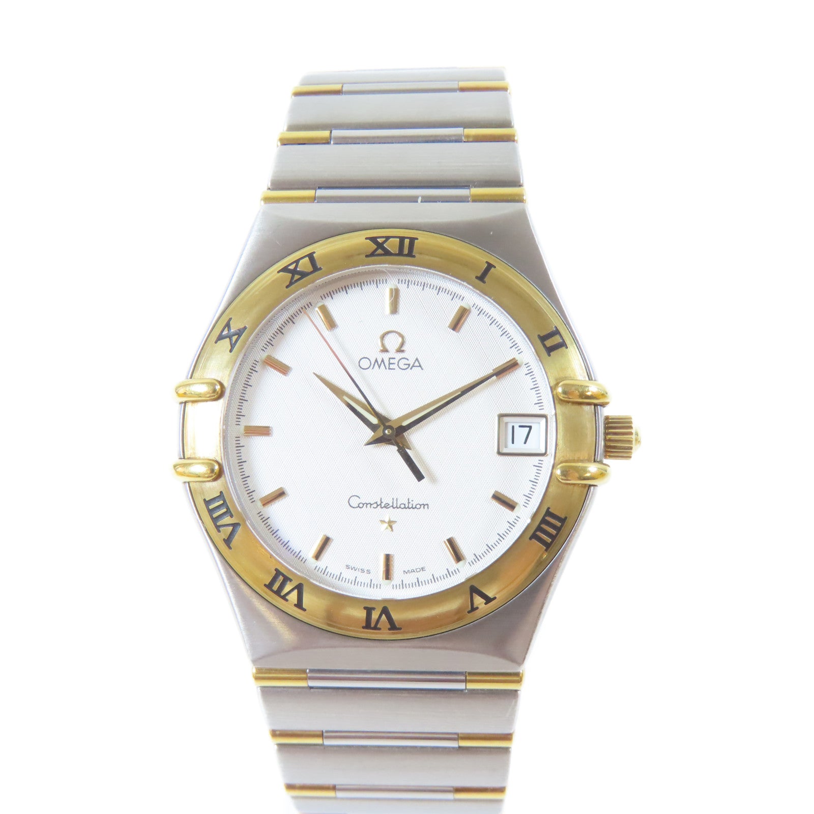 OMEGA Constellation不鏽鋼/18K黃金手錶石英機芯白色