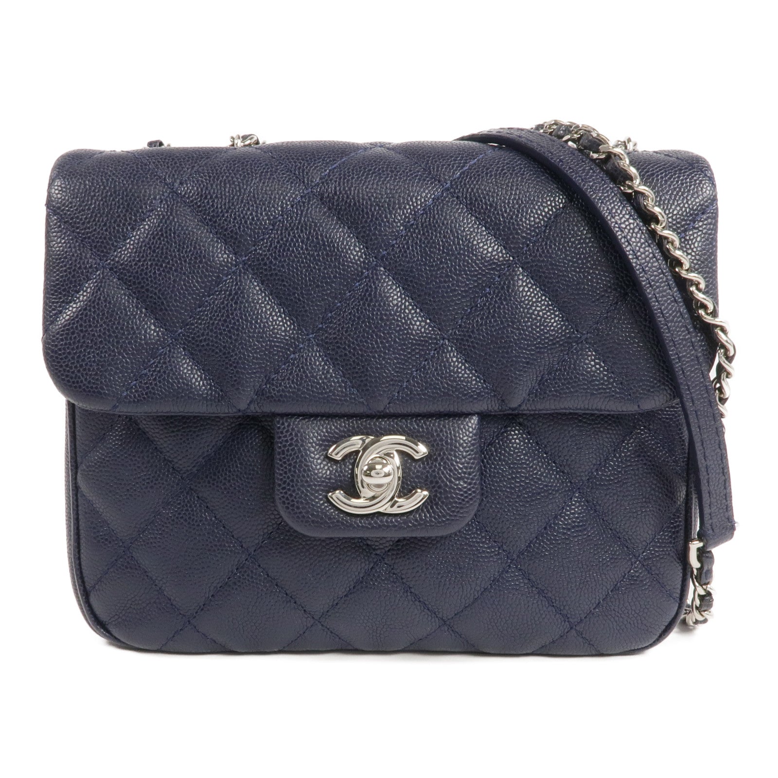 CHANEL 牛皮皮革Chain Shoulder銀扣鏈帶肩背袋