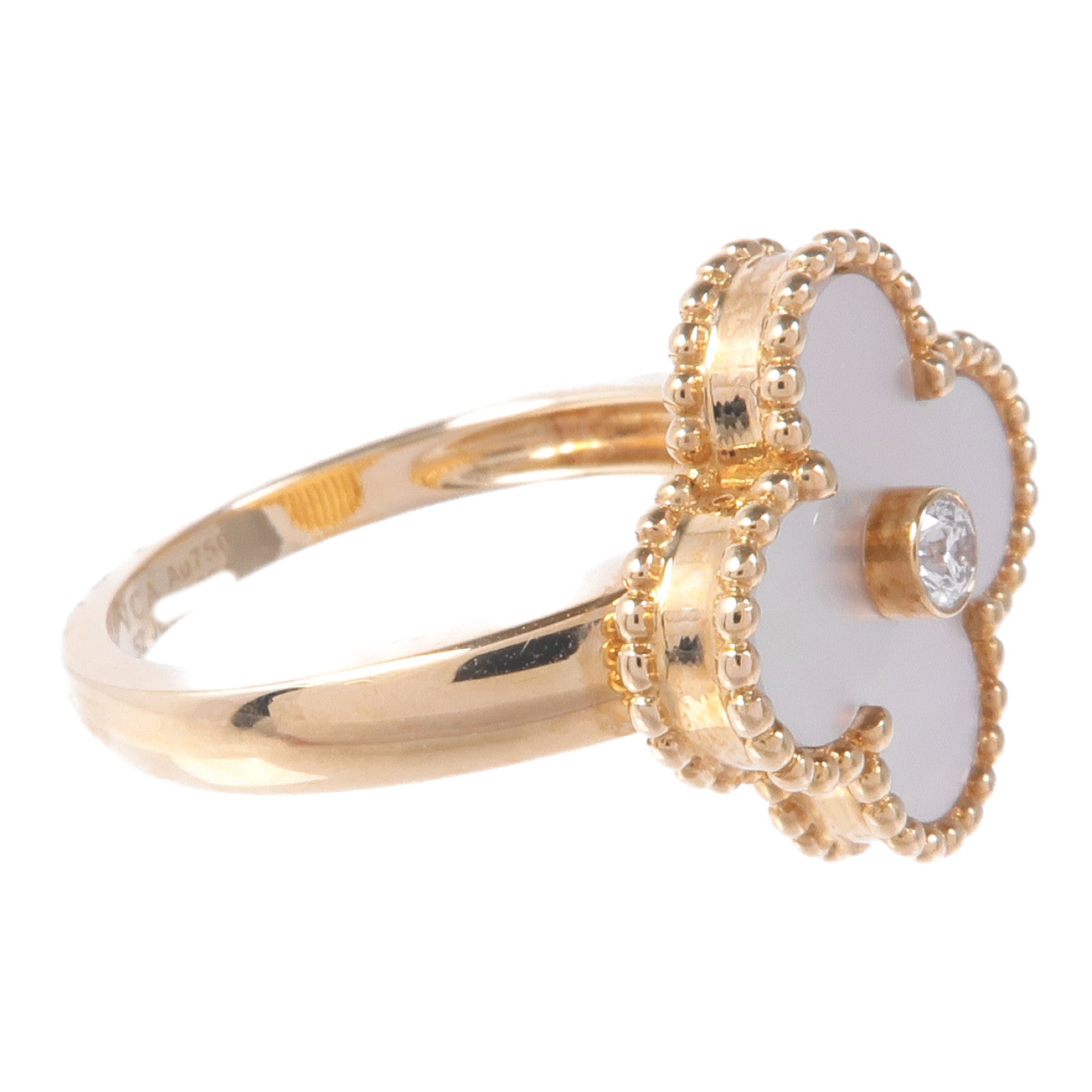 Van Cleef & Arpels 18K黃金Vintage Alhambra Ring珍珠母貝/鑽石戒指VCA#52/US#6