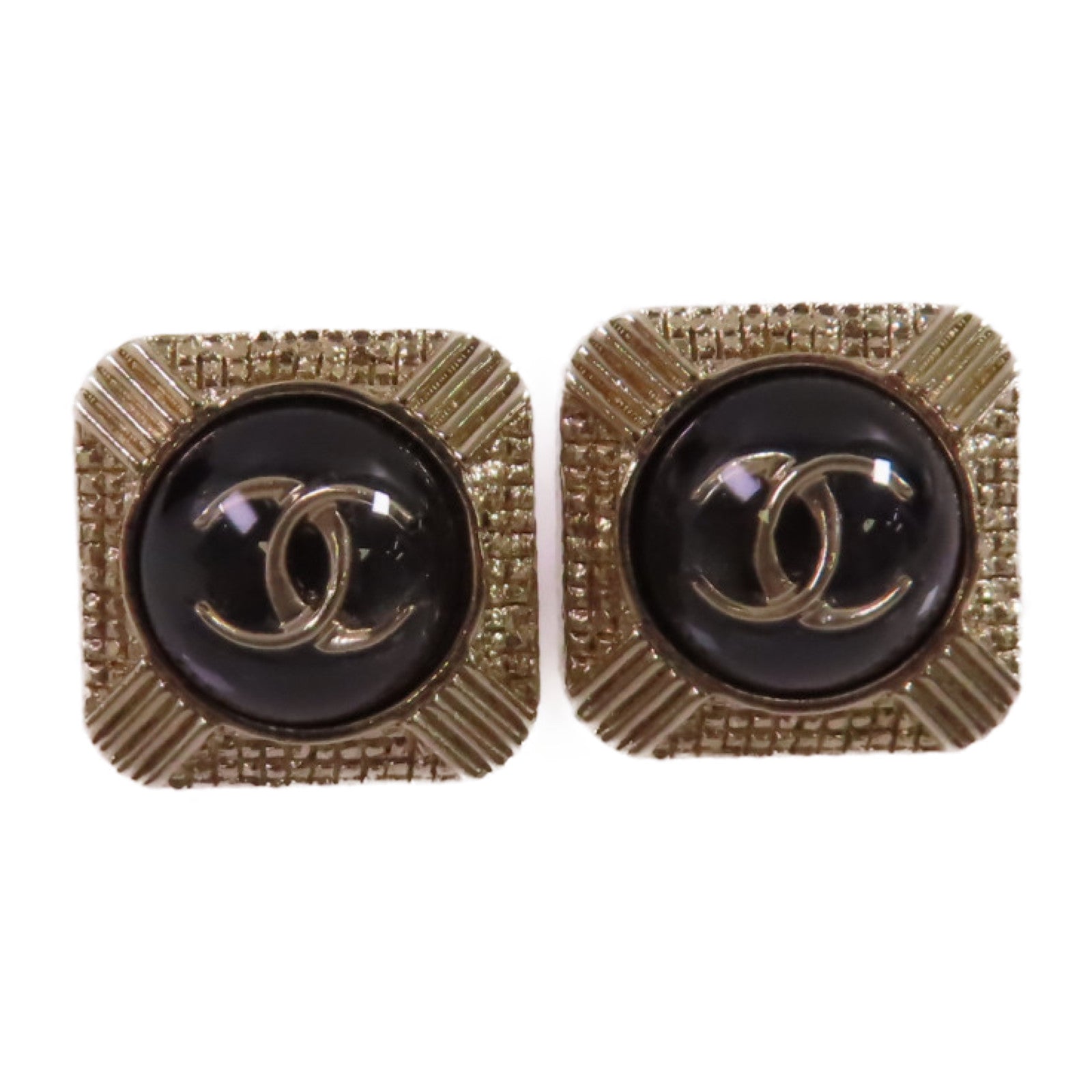 CHANEL 金屬/PVC CC Earringse金扣耳環黑色/金色