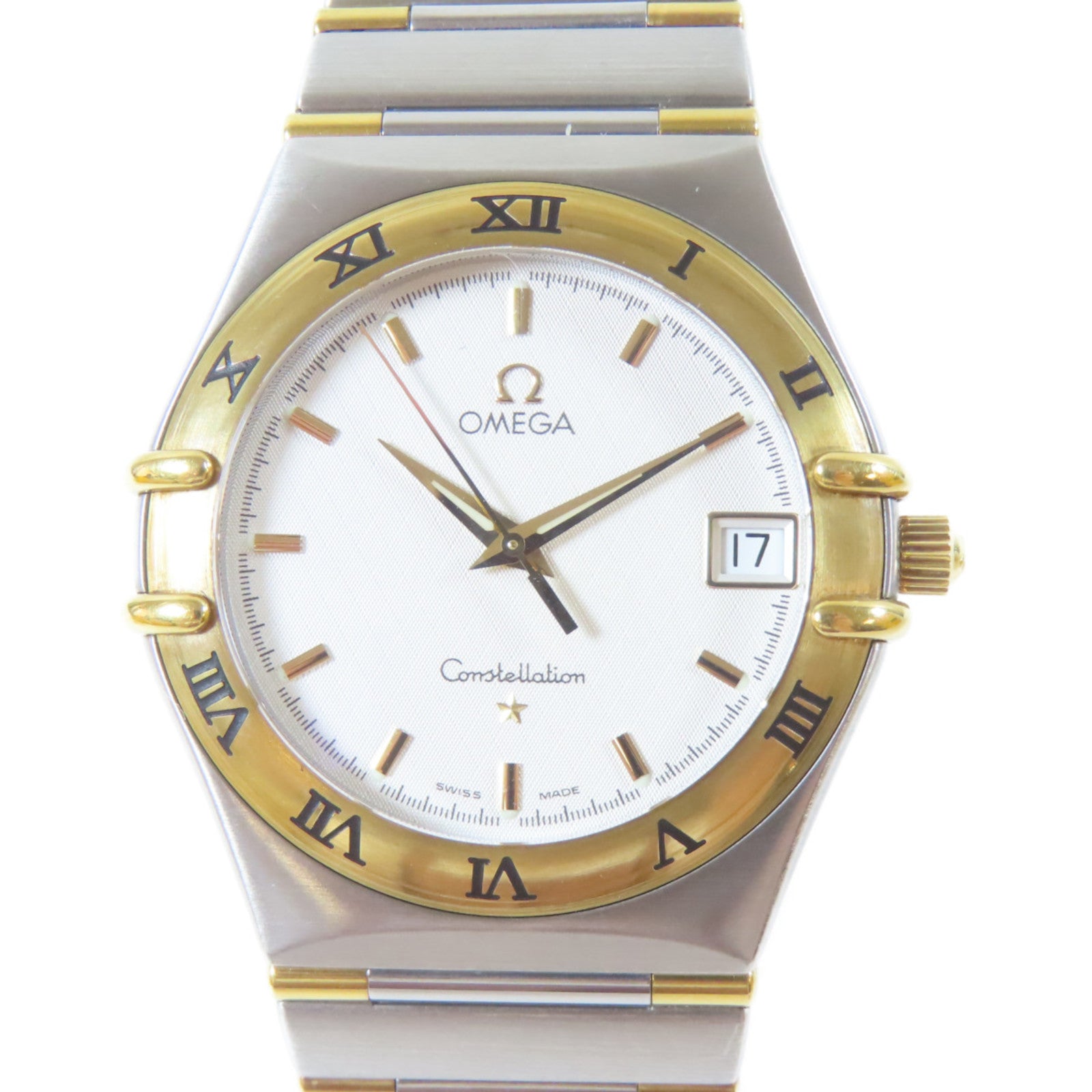 OMEGA Constellation不鏽鋼/18K黃金手錶石英機芯白色