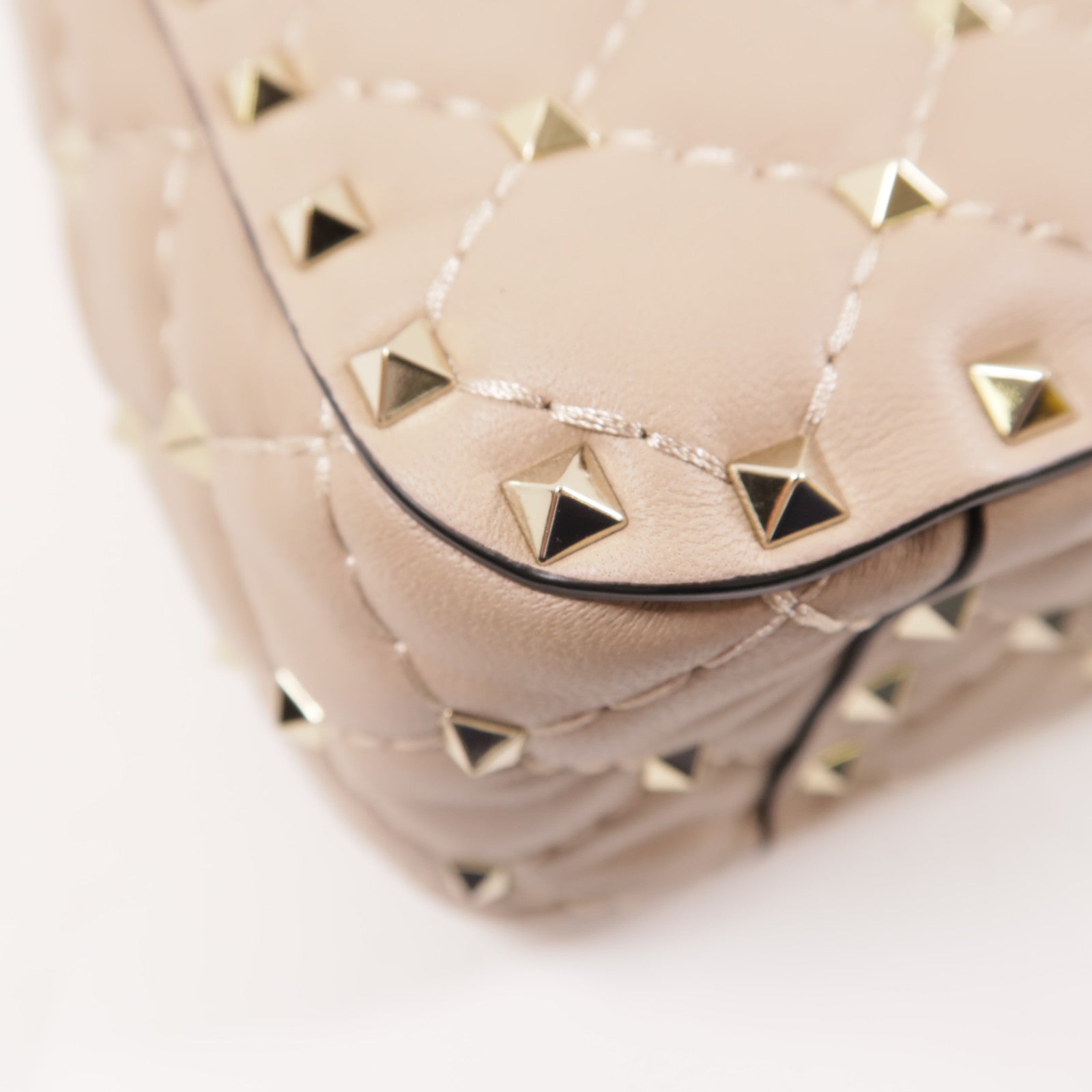 Valentino 牛皮皮革Chain Shoulder金扣手挽肩背兩用袋米色