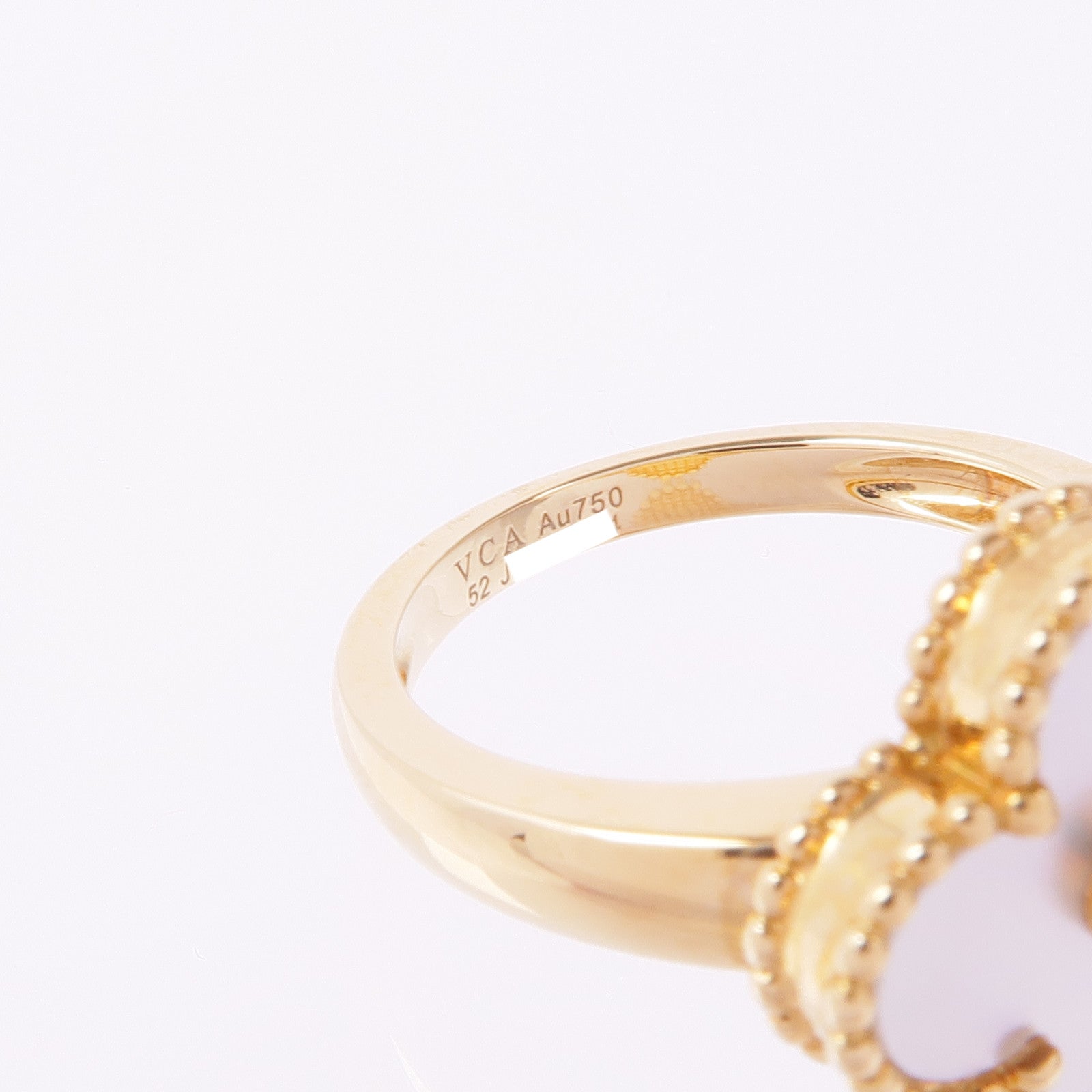 Van Cleef & Arpels 18K黃金Vintage Alhambra Ring珍珠母貝/鑽石戒指VCA#52/US#6