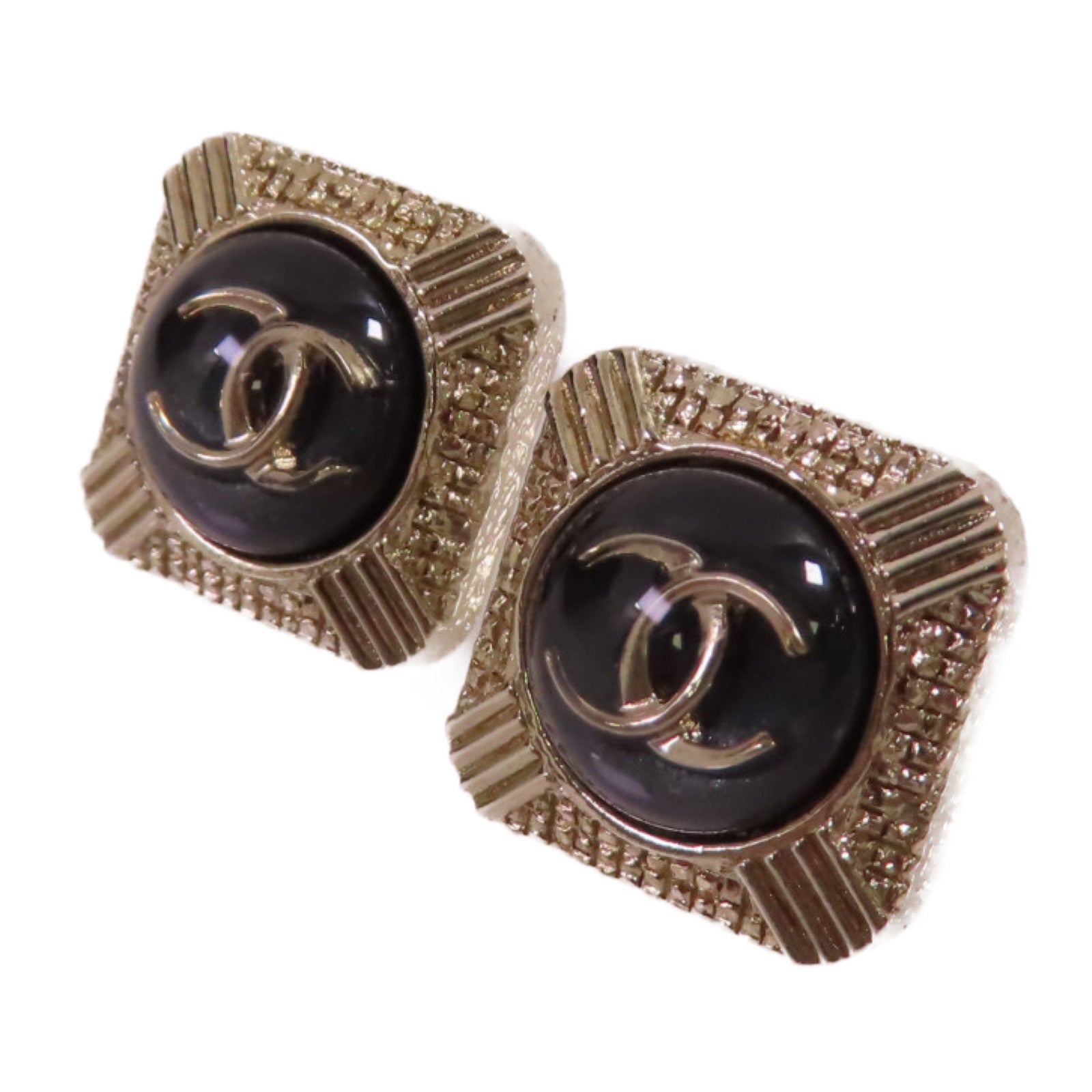 CHANEL 金屬/PVC CC Earringse金扣耳環黑色/金色