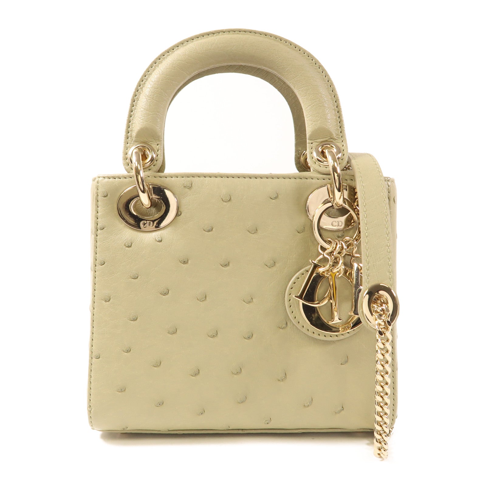 Dior Ostrich皮革Lady Dior Mini金扣手挽肩背兩用袋