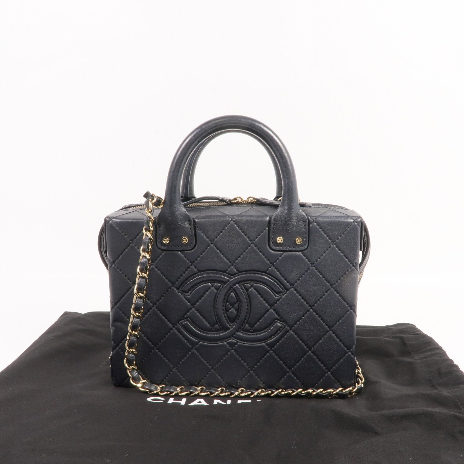 CHANEL 牛皮皮革Vanity Case金扣手挽肩背兩用袋