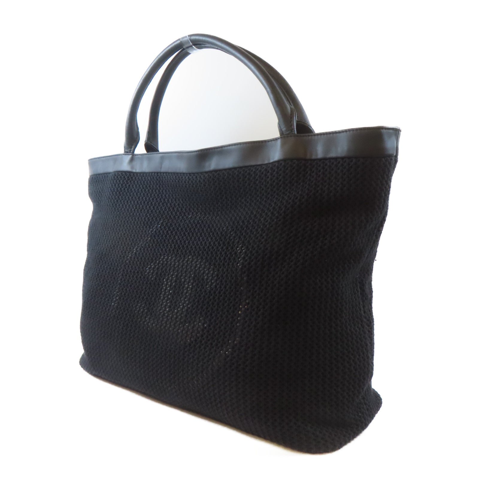 CHANEL 布料/皮革Tote Bag黑扣手挽袋黑色