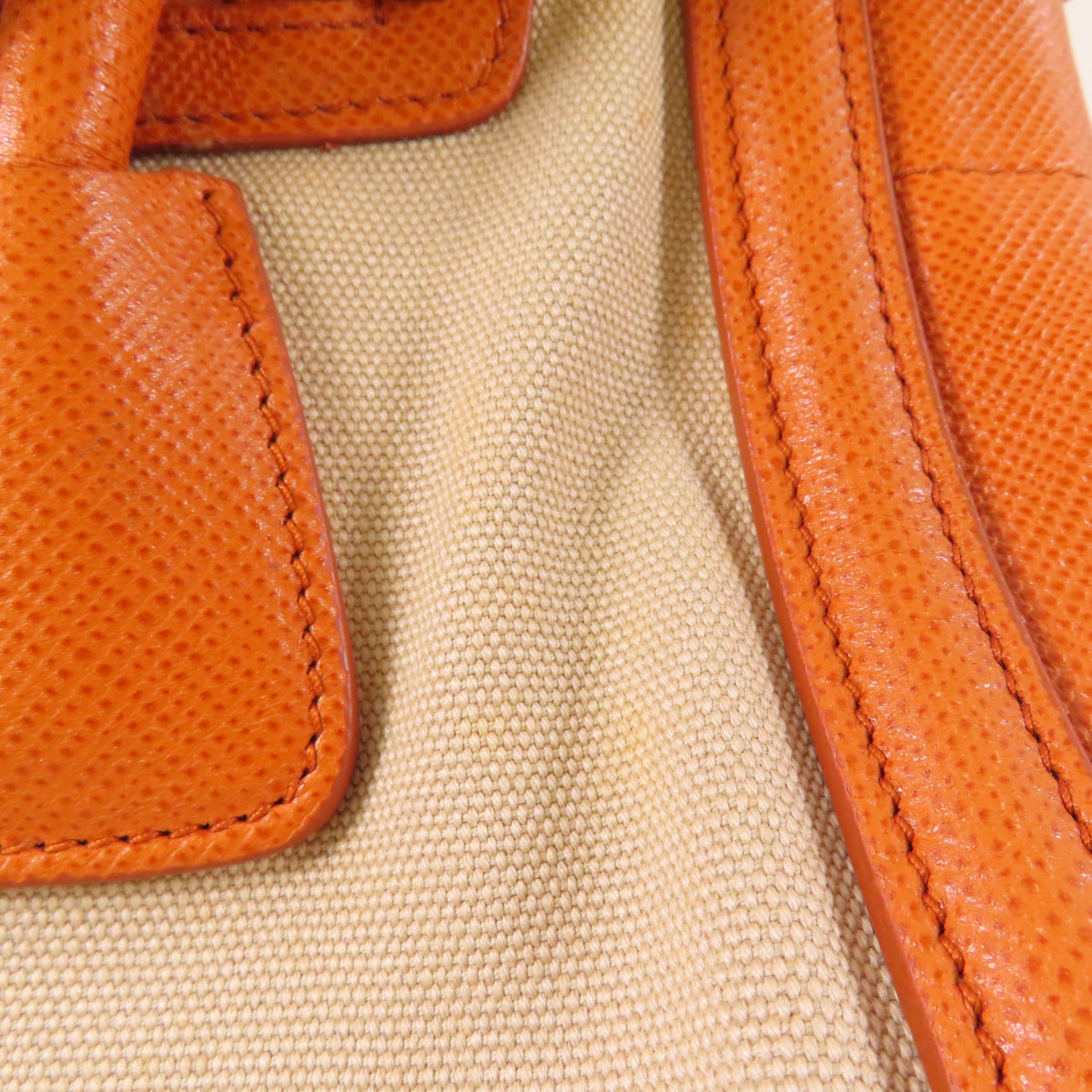 PRADA GHW 2 Way Shoulder Bag Handbag BN2595 Canvas Leather Beige Orange