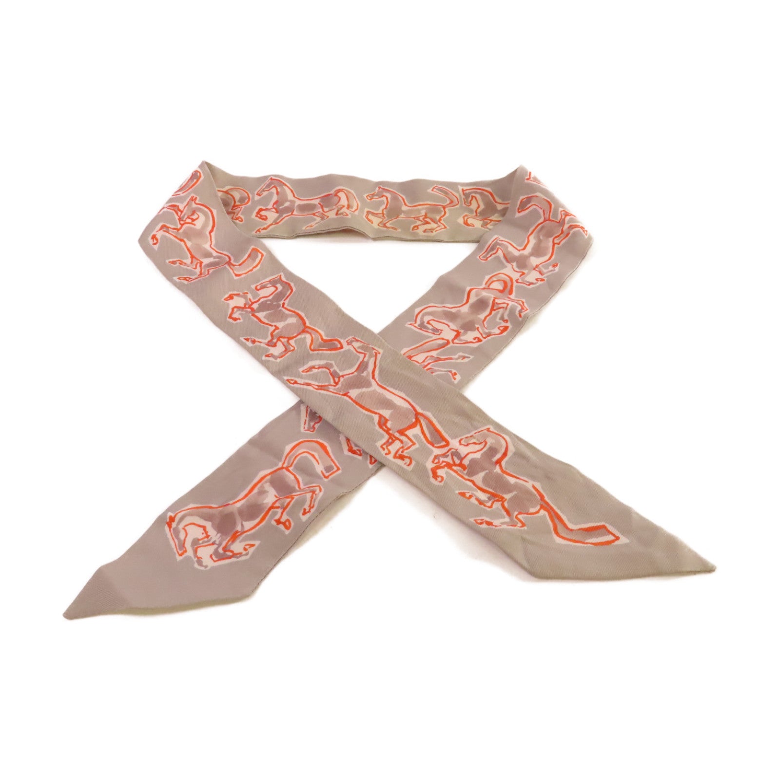 HERMES 絲質Twilly Scarf絲巾灰色/橙色/彩色