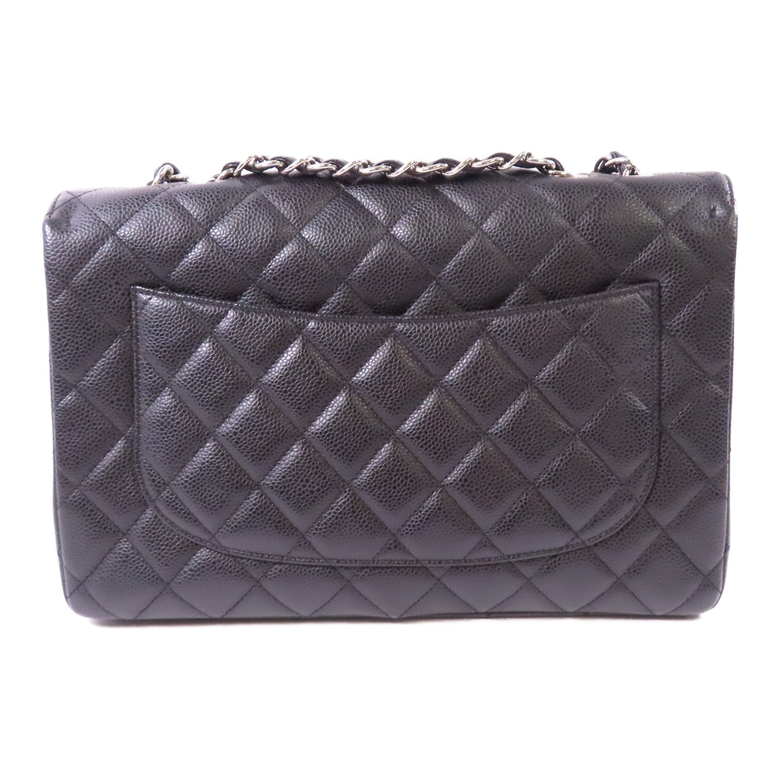 CHANEL 牛皮皮革Large Classic銀扣鏈帶肩背袋